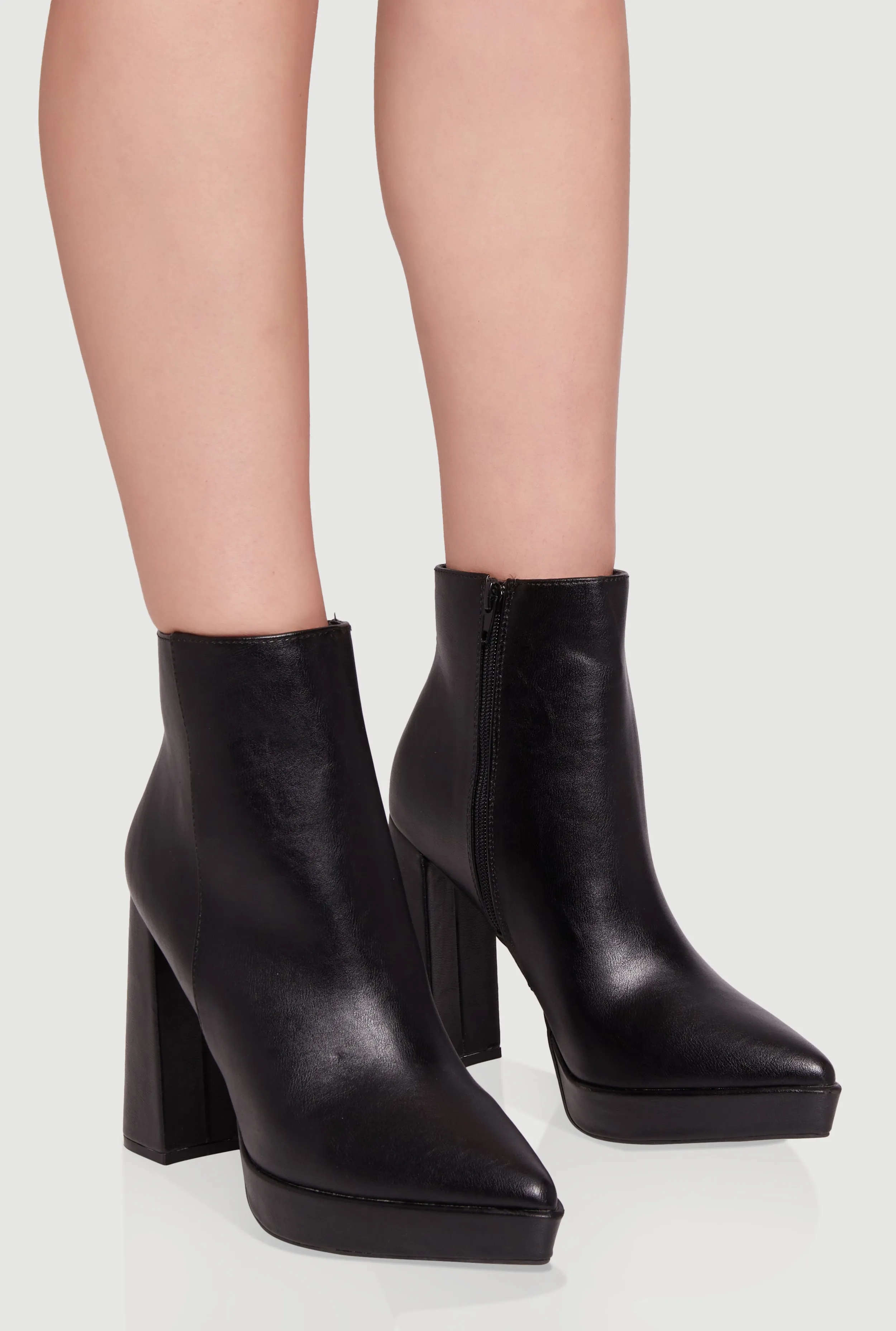 Side Zip Pointy Toe Block Heel Booties sold by Rainbow product image thumbnail 2