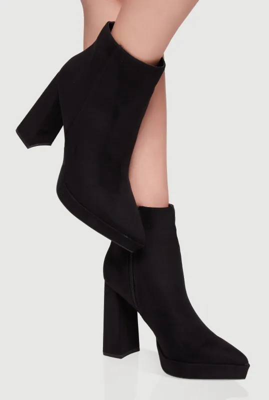 Side Zip Pointy Toe Block Heel Booties sold by Rainbow