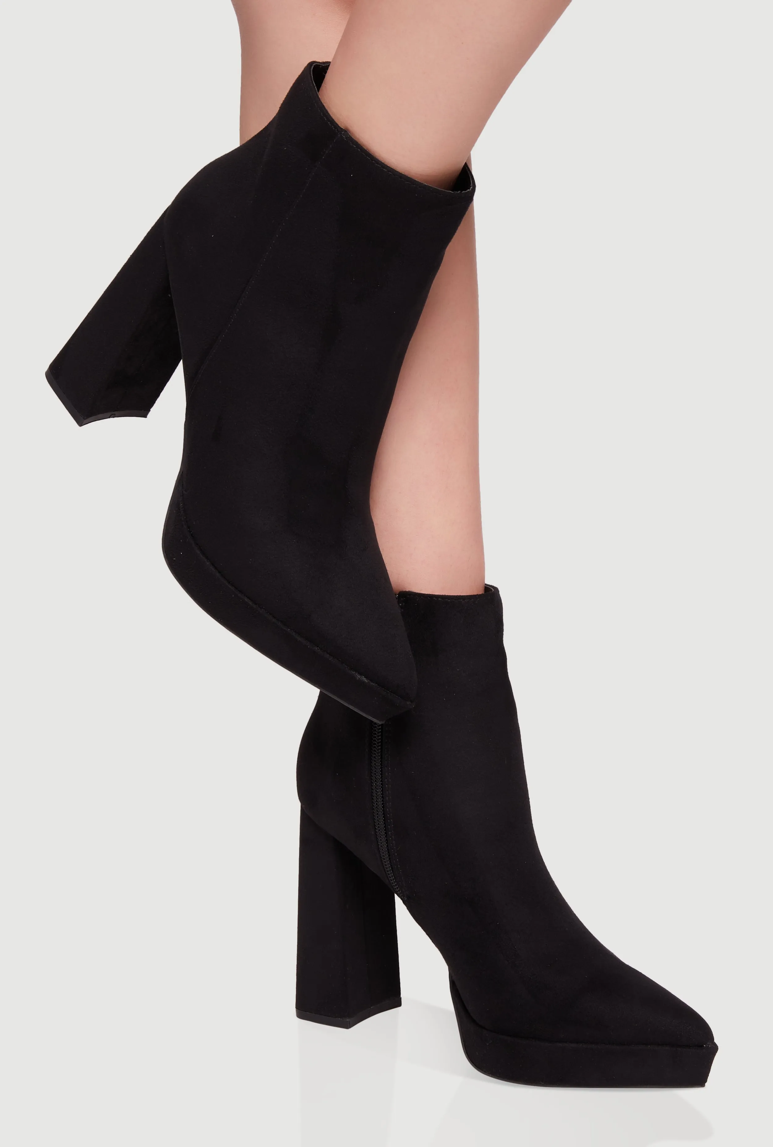 Side Zip Pointy Toe Block Heel Booties sold by Rainbow