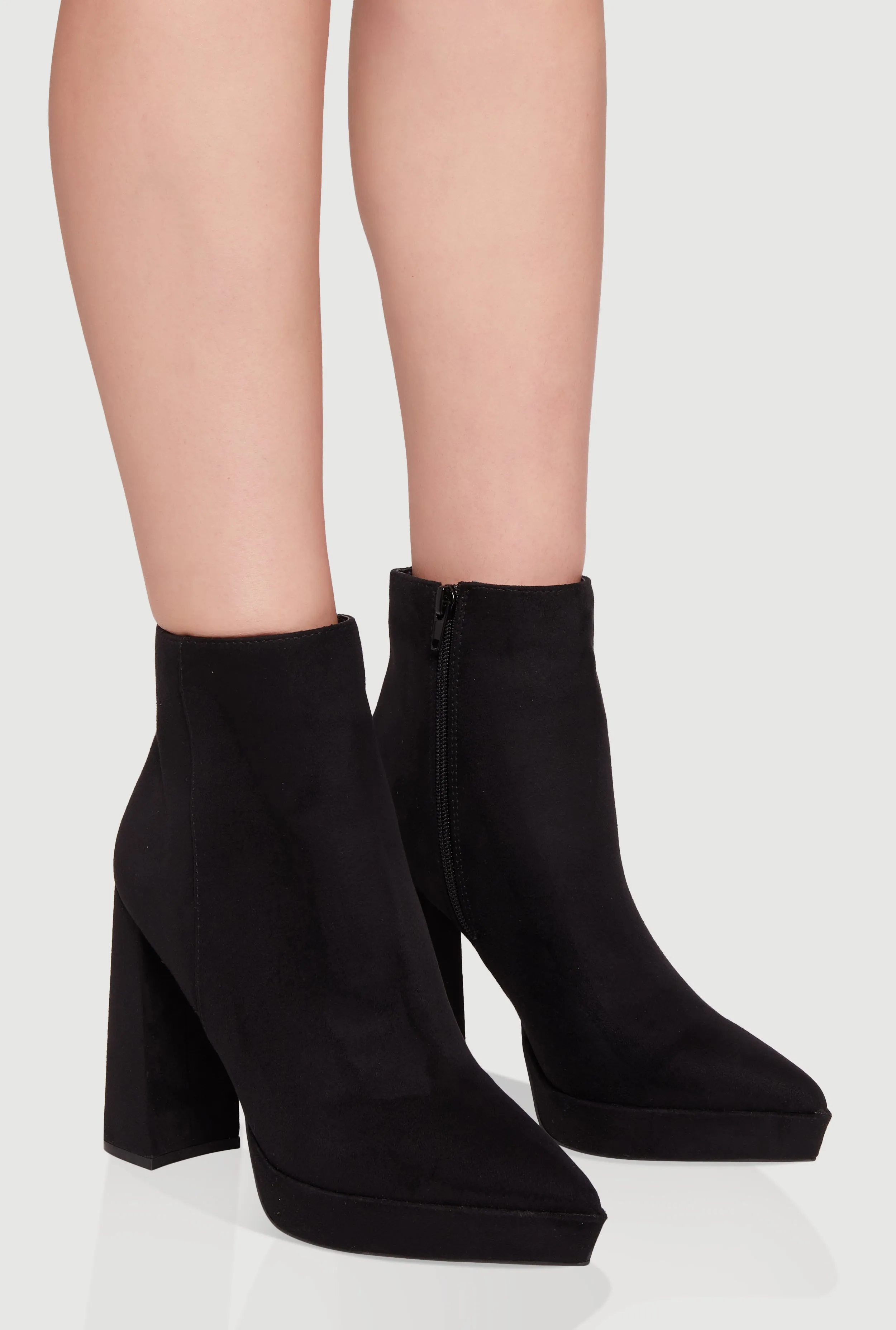 Side Zip Pointy Toe Block Heel Booties sold by Rainbow product image thumbnail 2