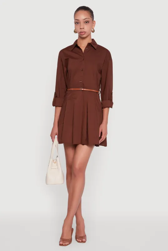 Tabbed Sleeve Belted Button Front Shirt Dress sold by Rainbow