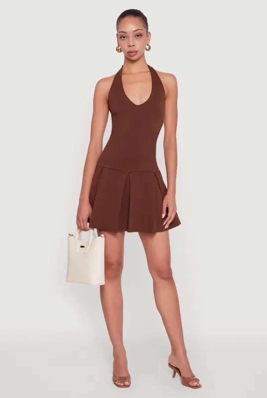 Ponte Tie Back Halter Dress with Shelf Bra sold by Rainbow