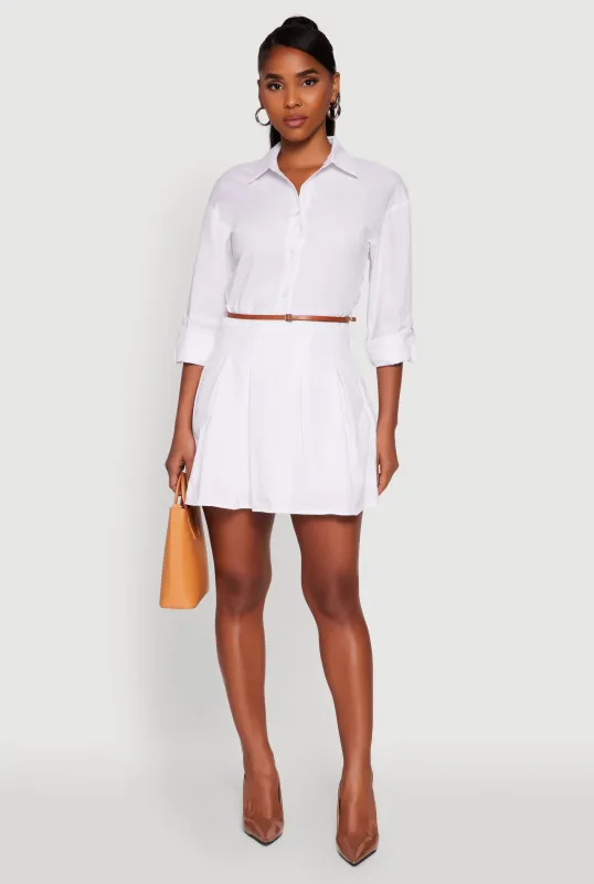 Tabbed Sleeve Belted Button Front Shirt Dress sold by Rainbow