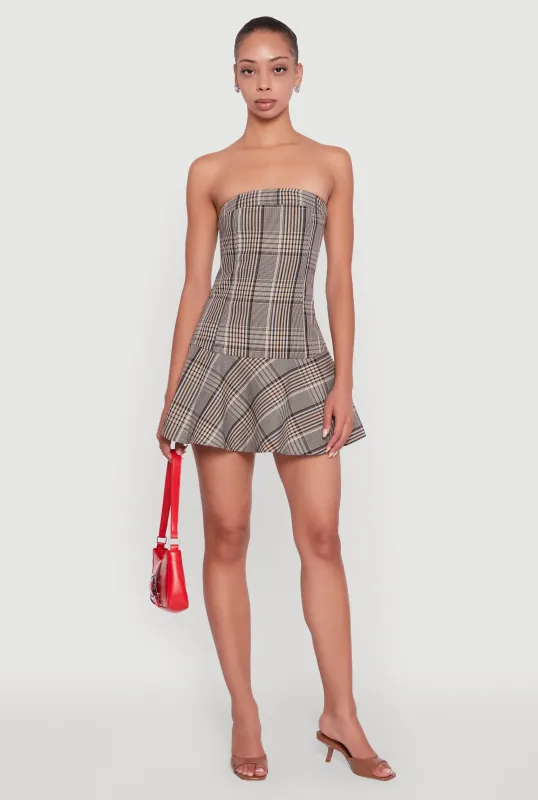 Plaid Strapless Skater Dress sold by Rainbow