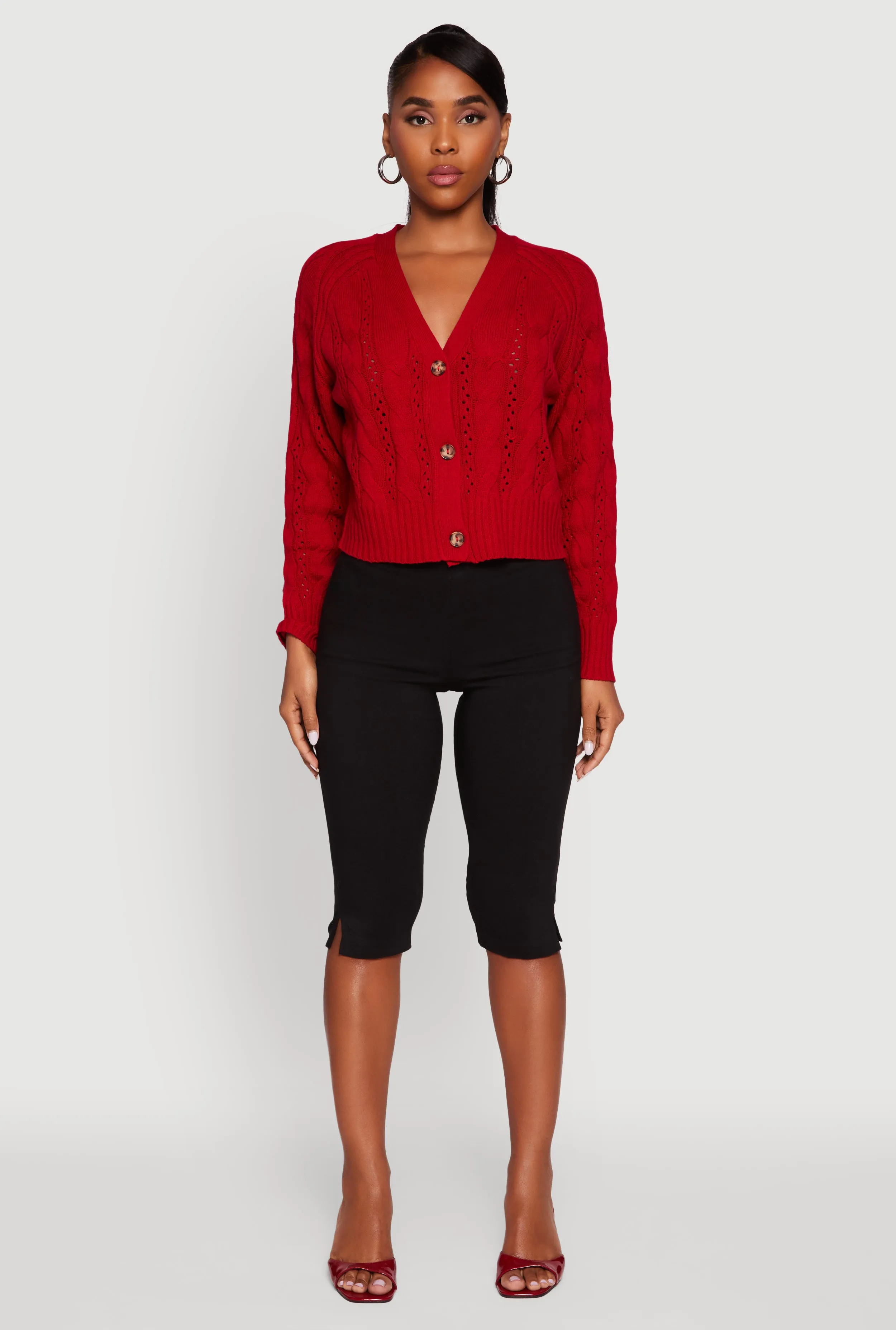 Pointelle Detail Cable Knit Button Front Cardigan sold by Rainbow product image thumbnail 2