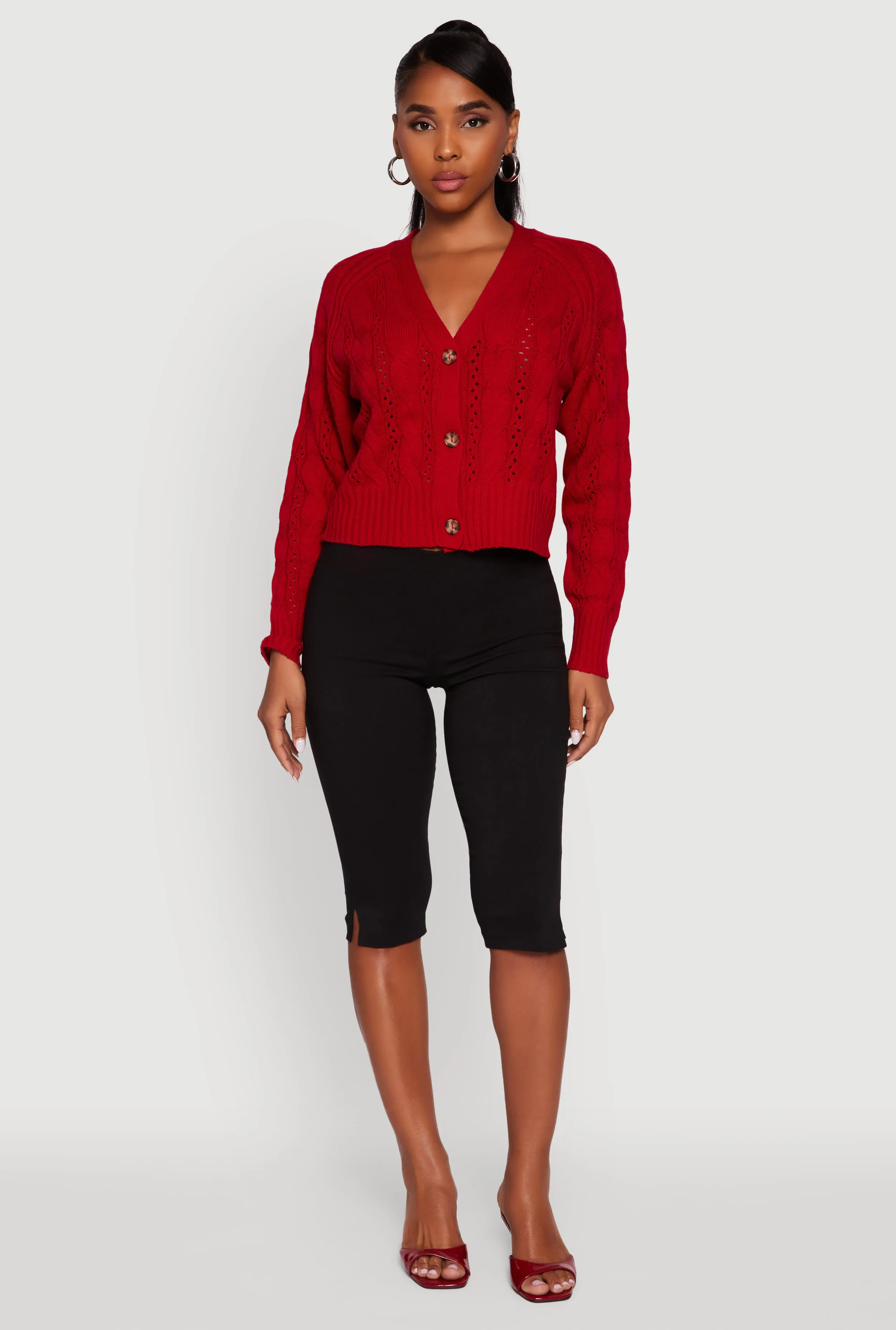 Pointelle Detail Cable Knit Button Front Cardigan sold by Rainbow product image thumbnail 3