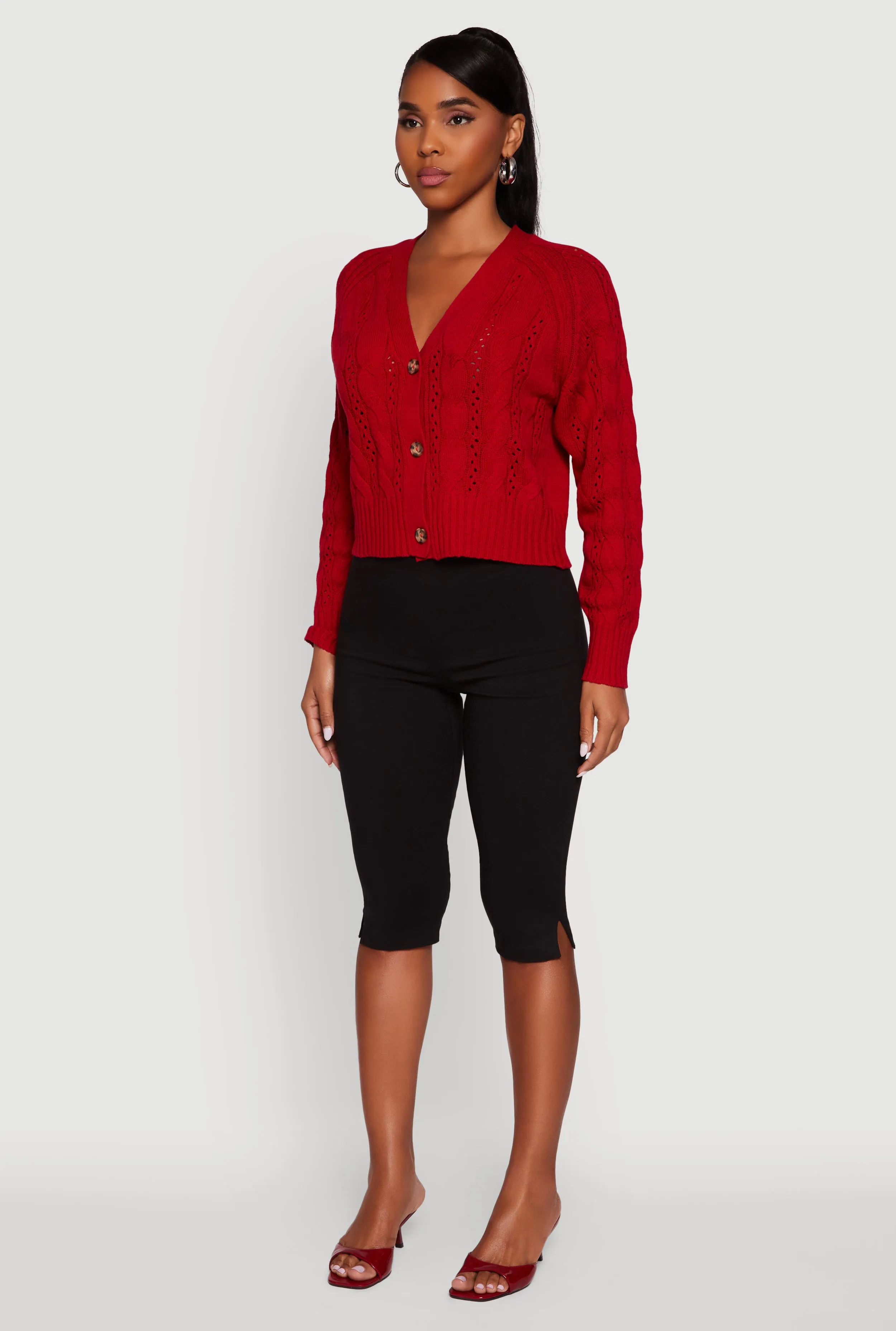 Pointelle Detail Cable Knit Button Front Cardigan sold by Rainbow product image thumbnail 5