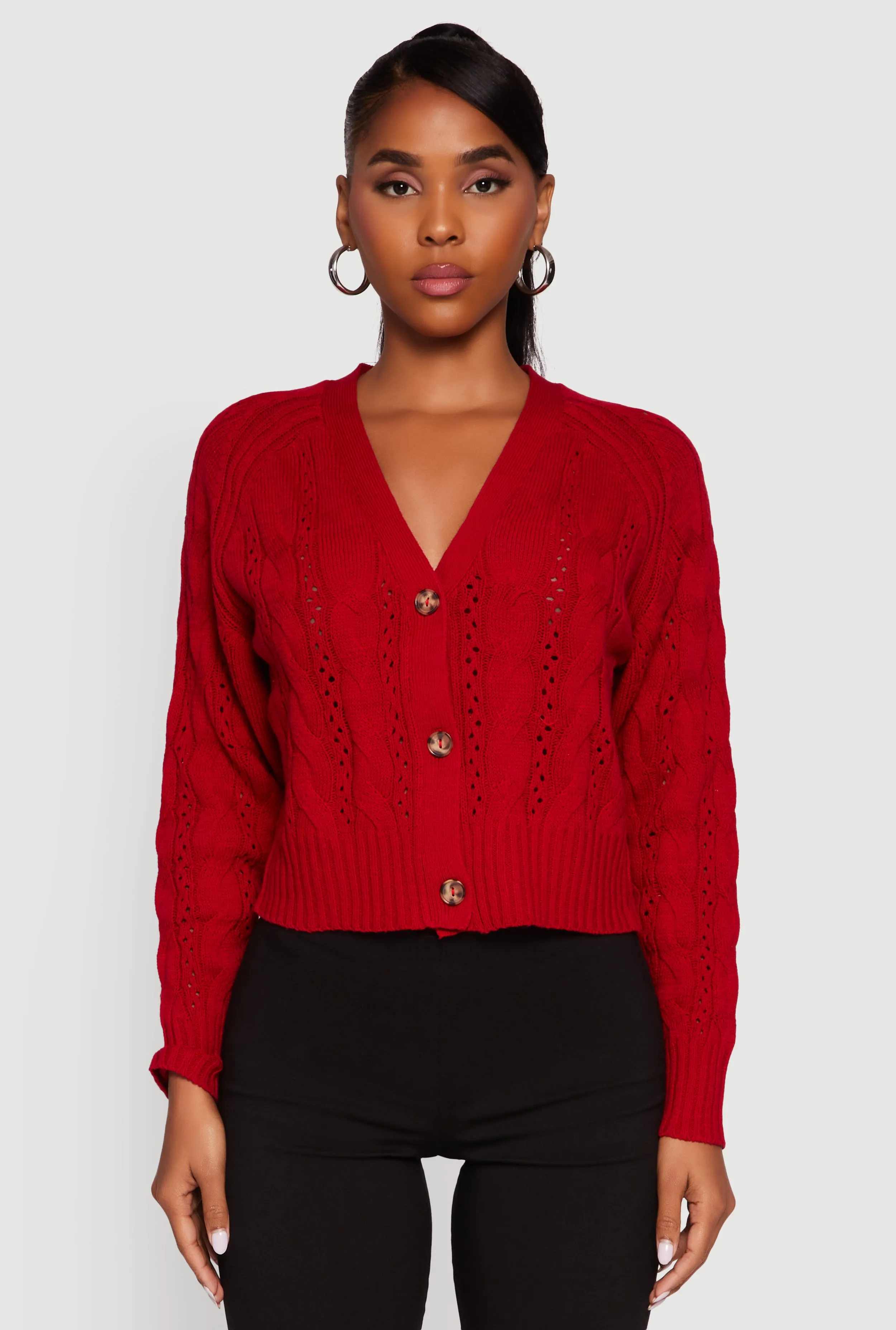 Pointelle Detail Cable Knit Button Front Cardigan sold by Rainbow product image thumbnail 2