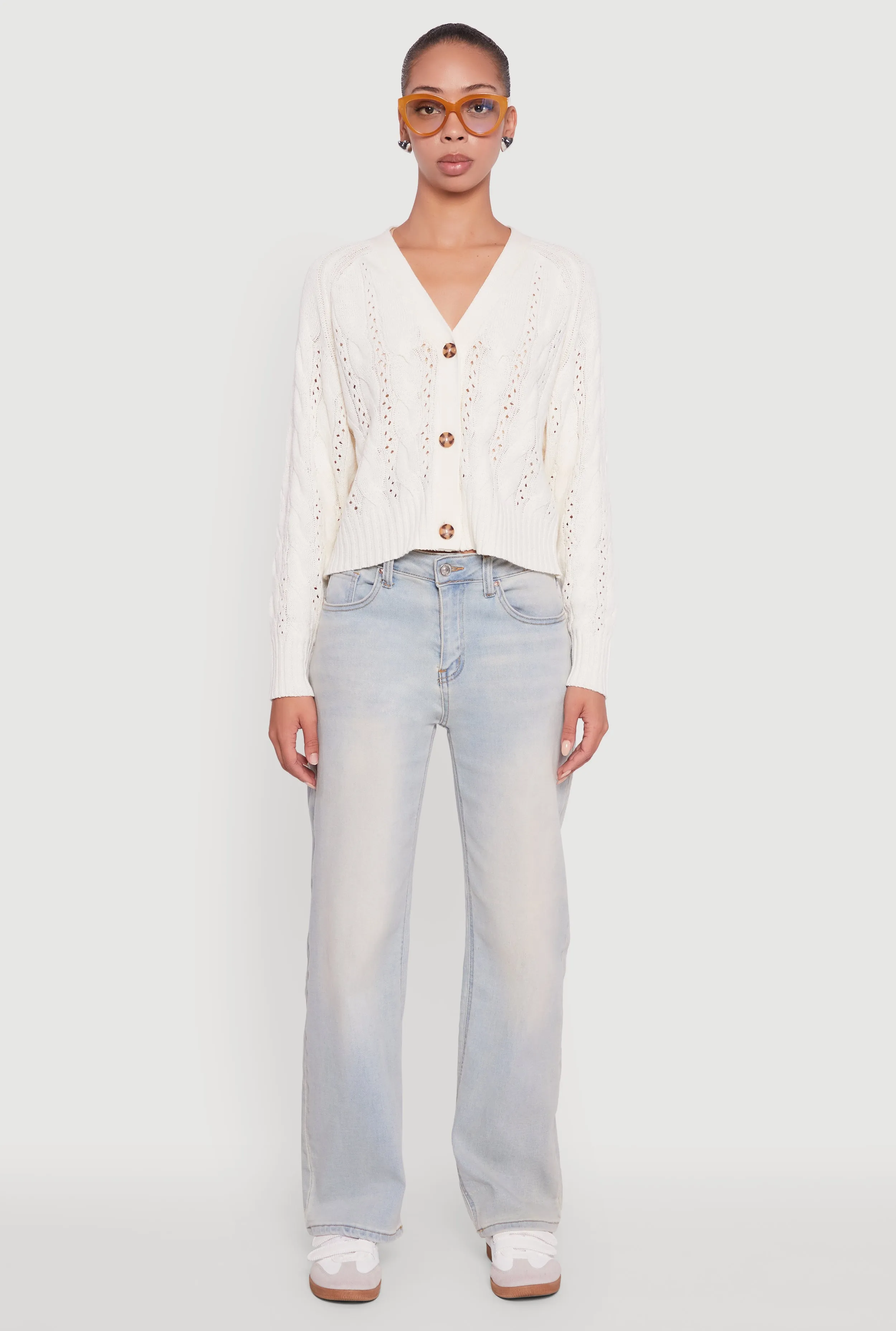 Pointelle Detail Cable Knit Button Front Cardigan sold by Rainbow product image thumbnail 3