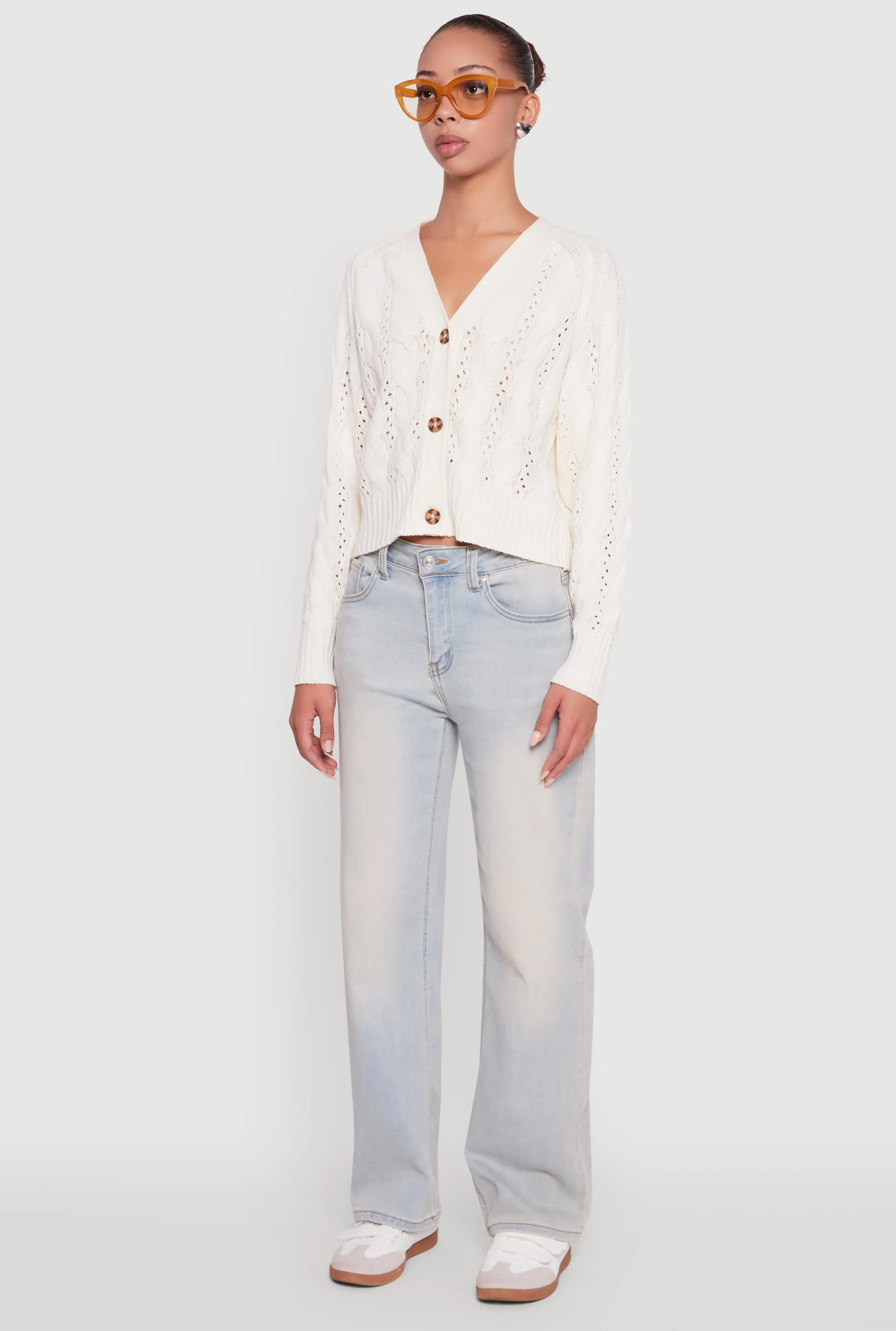 Pointelle Detail Cable Knit Button Front Cardigan sold by Rainbow product image thumbnail 5