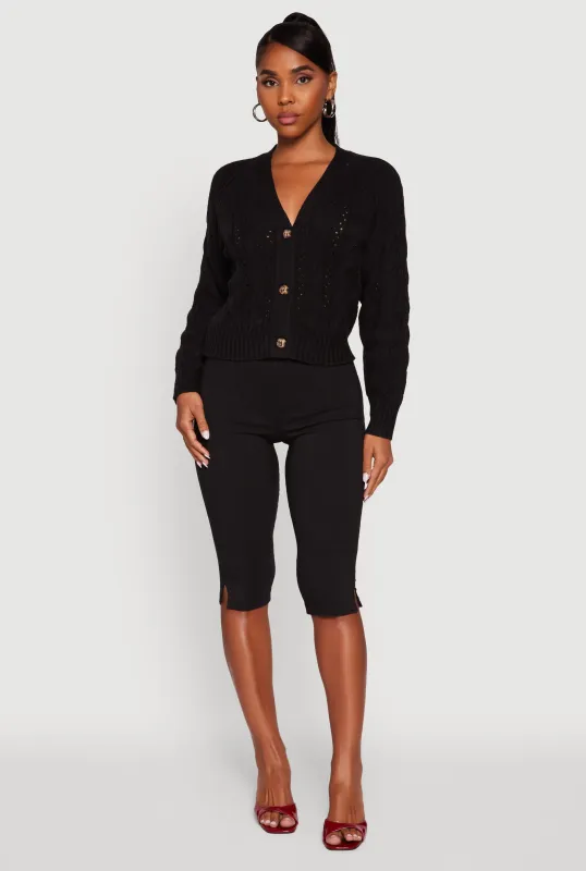 Pointelle Detail Cable Knit Button Front Cardigan sold by Rainbow