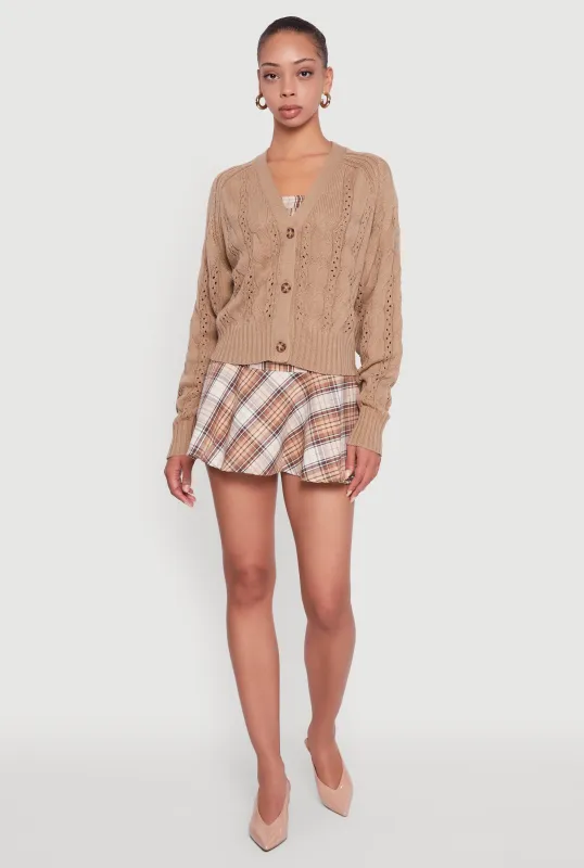 Pointelle Detail Cable Knit Button Front Cardigan sold by Rainbow