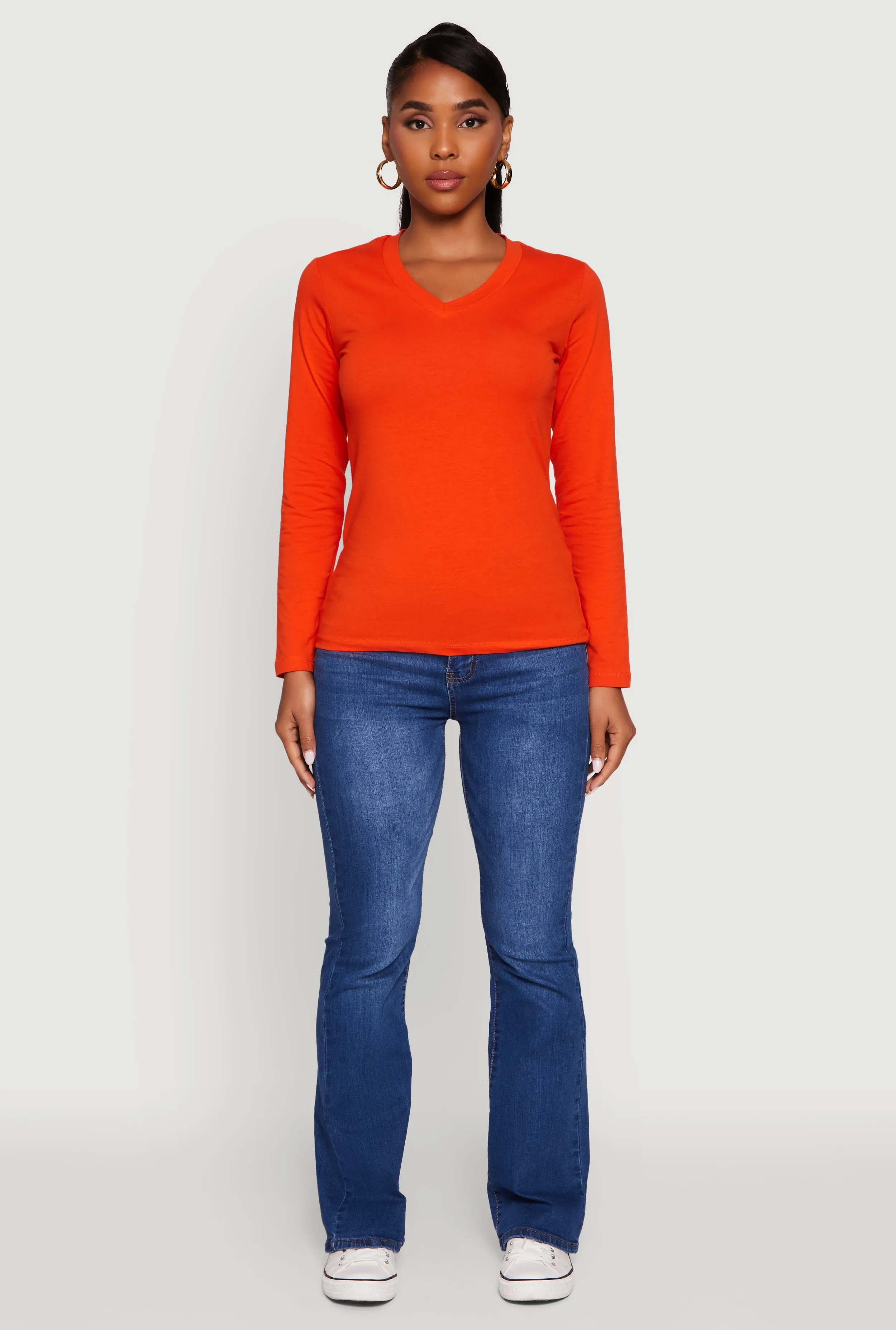 V-Neck Long Sleeve Solid T-Shirt sold by Rainbow product image thumbnail 3