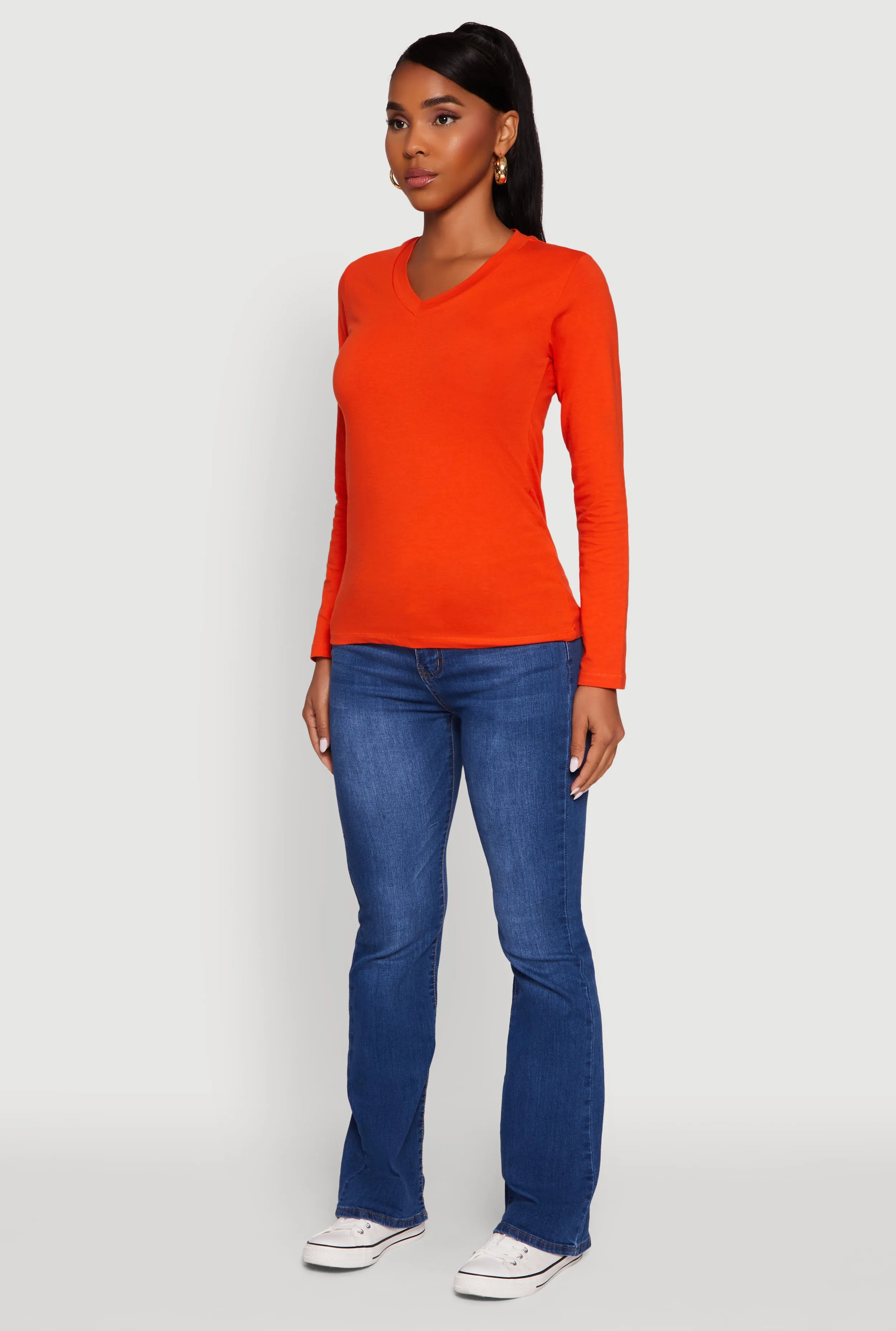 V-Neck Long Sleeve Solid T-Shirt sold by Rainbow product image thumbnail 5