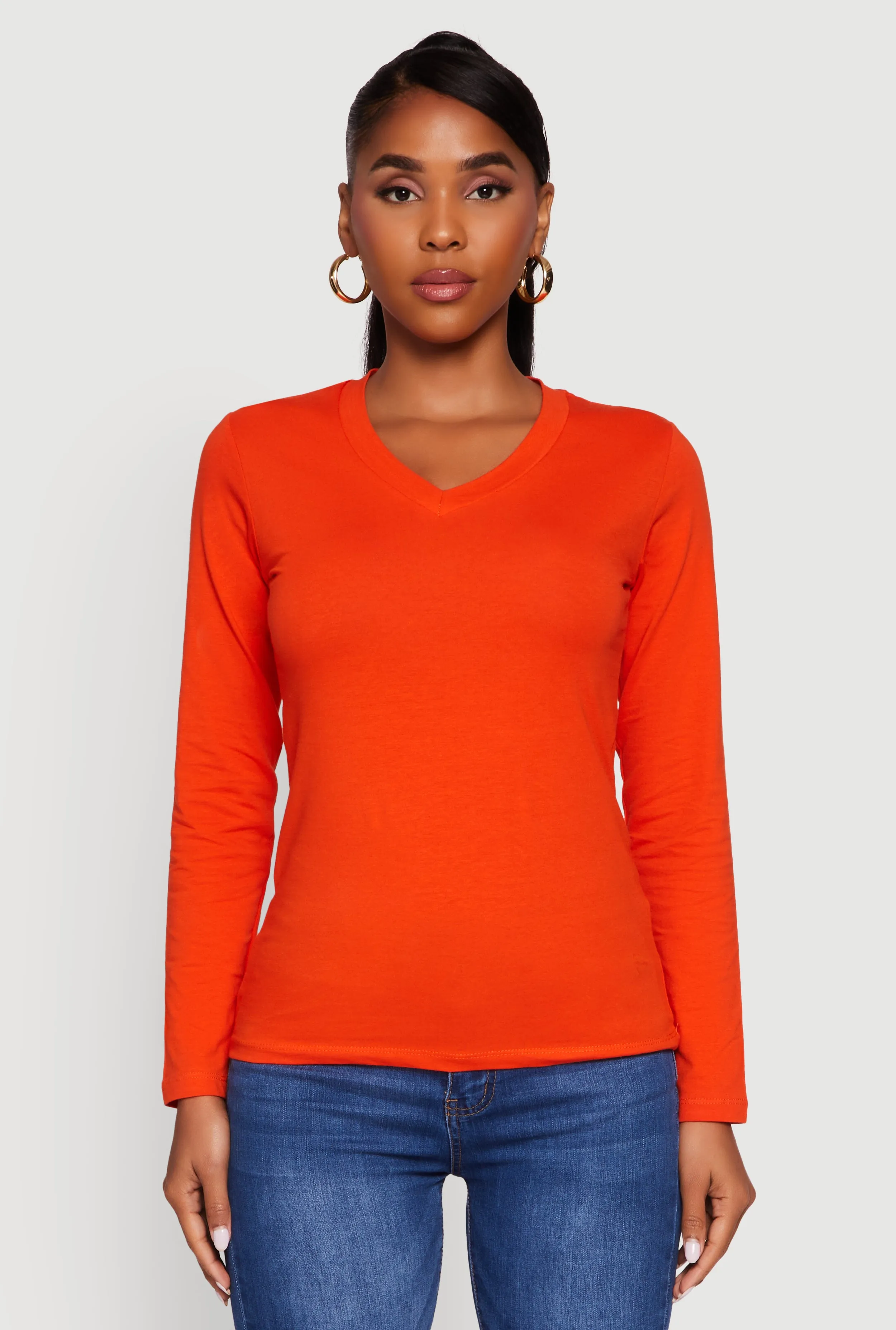 V-Neck Long Sleeve Solid T-Shirt sold by Rainbow product image thumbnail 2