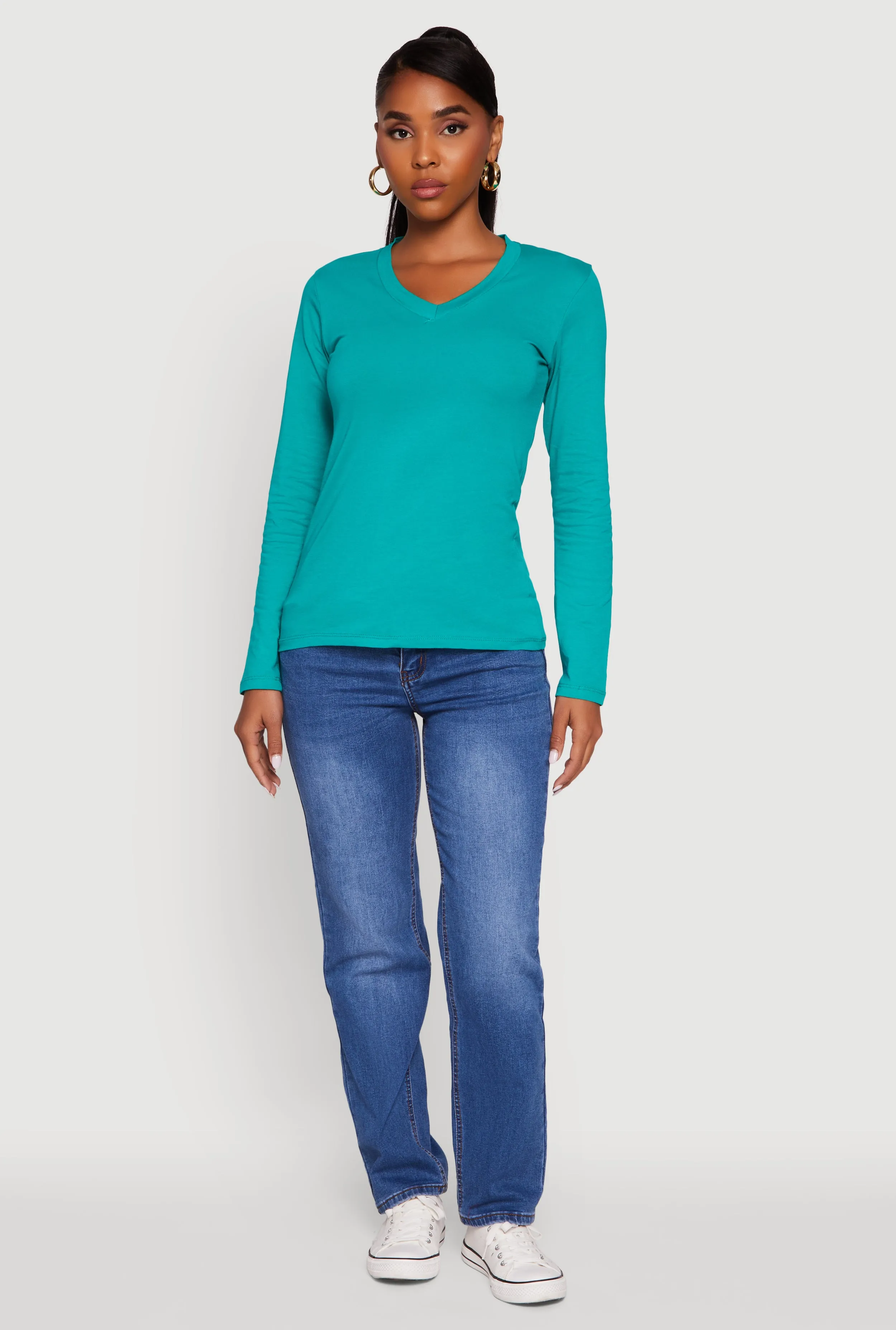 V-Neck Long Sleeve Solid T-Shirt sold by Rainbow product image thumbnail 3