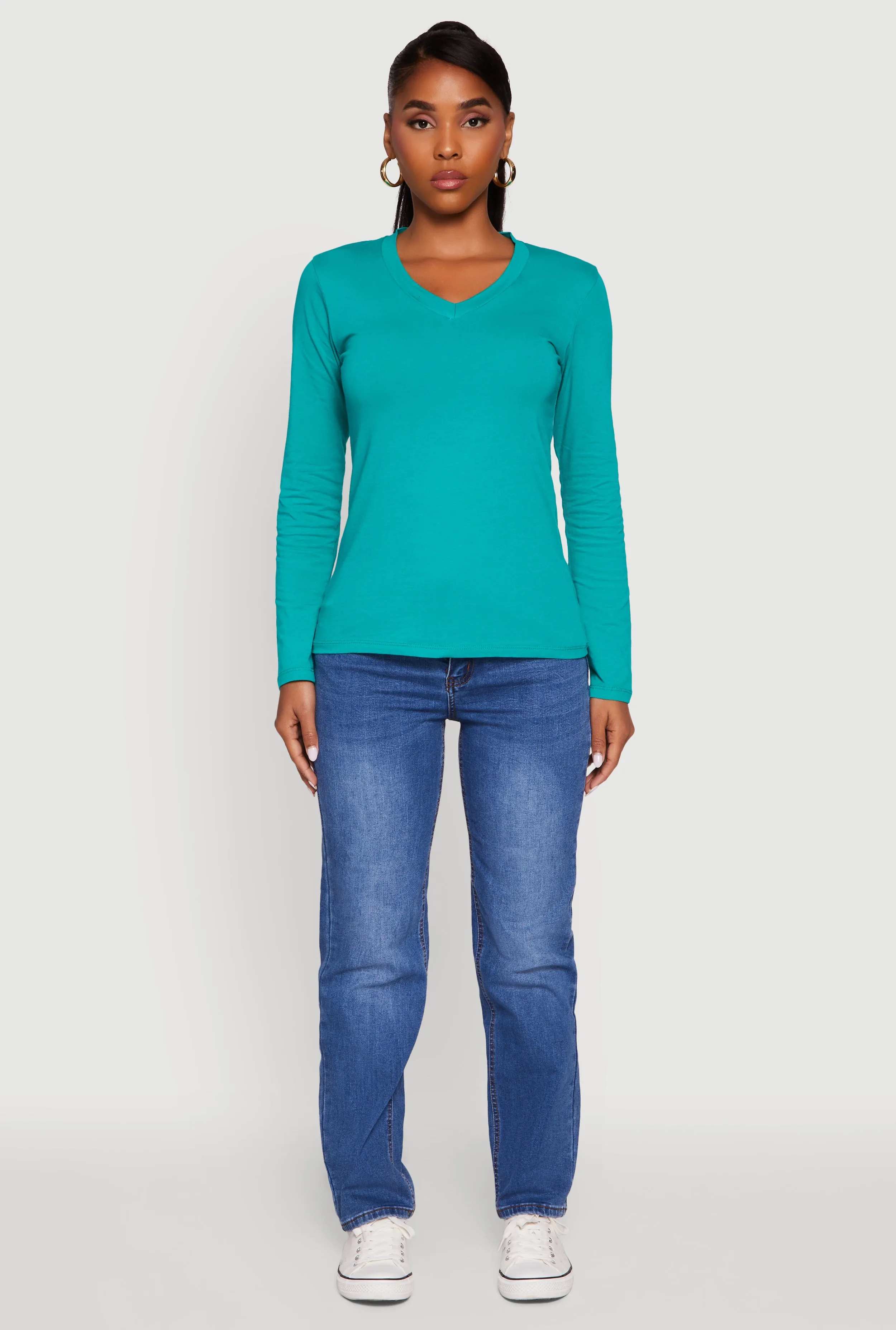 V-Neck Long Sleeve Solid T-Shirt sold by Rainbow