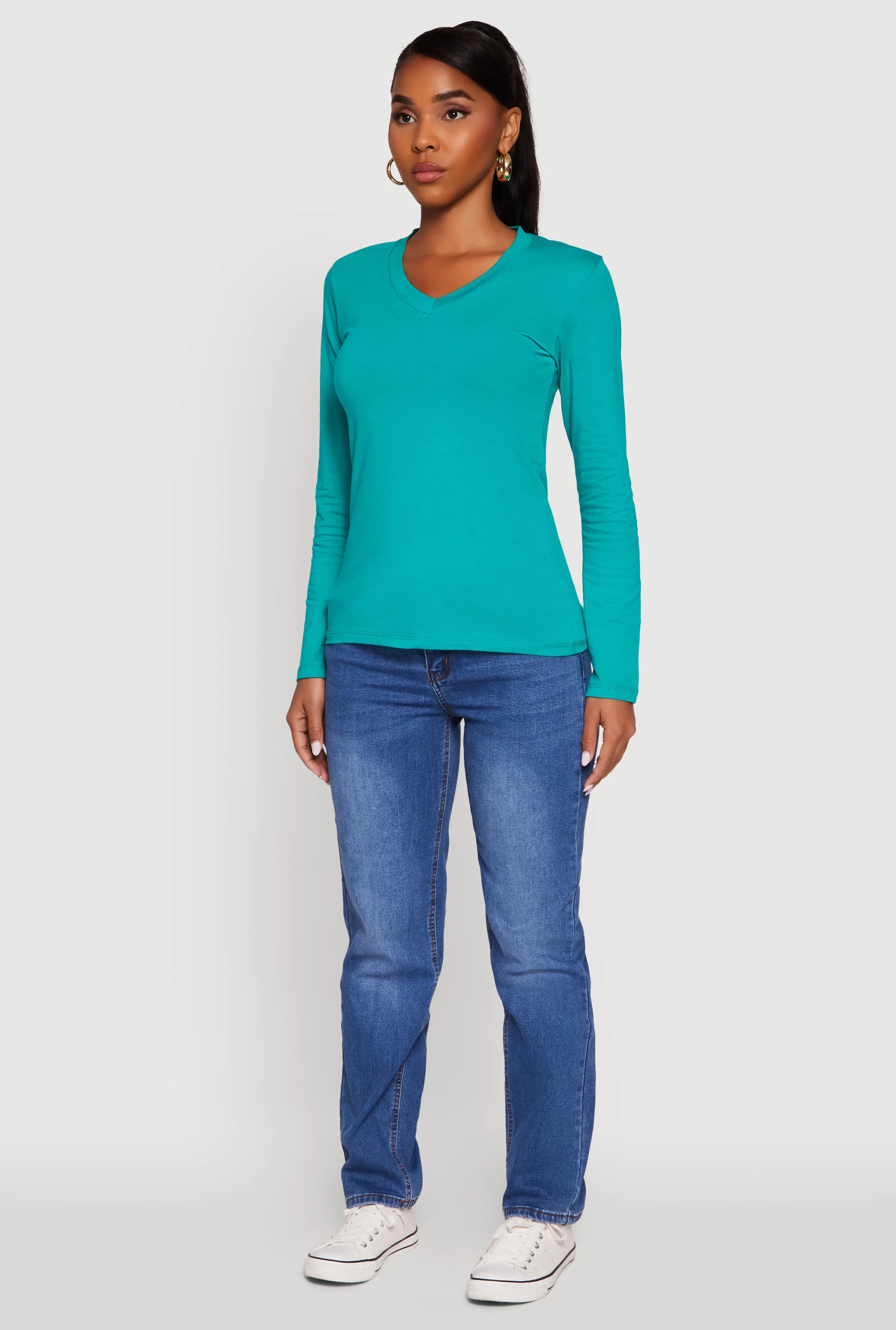 V-Neck Long Sleeve Solid T-Shirt sold by Rainbow product image thumbnail 5