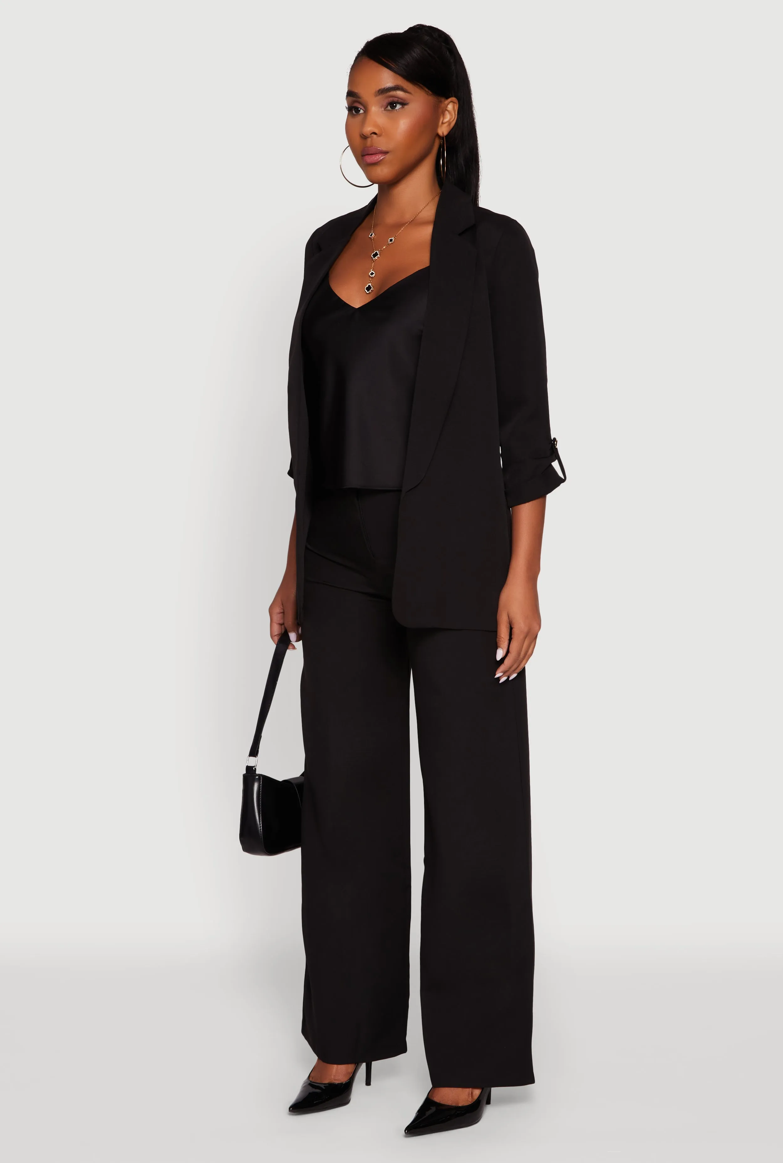 Crepe Knit Open Front Tabbed Sleeves Blazer sold by Rainbow product image thumbnail 5