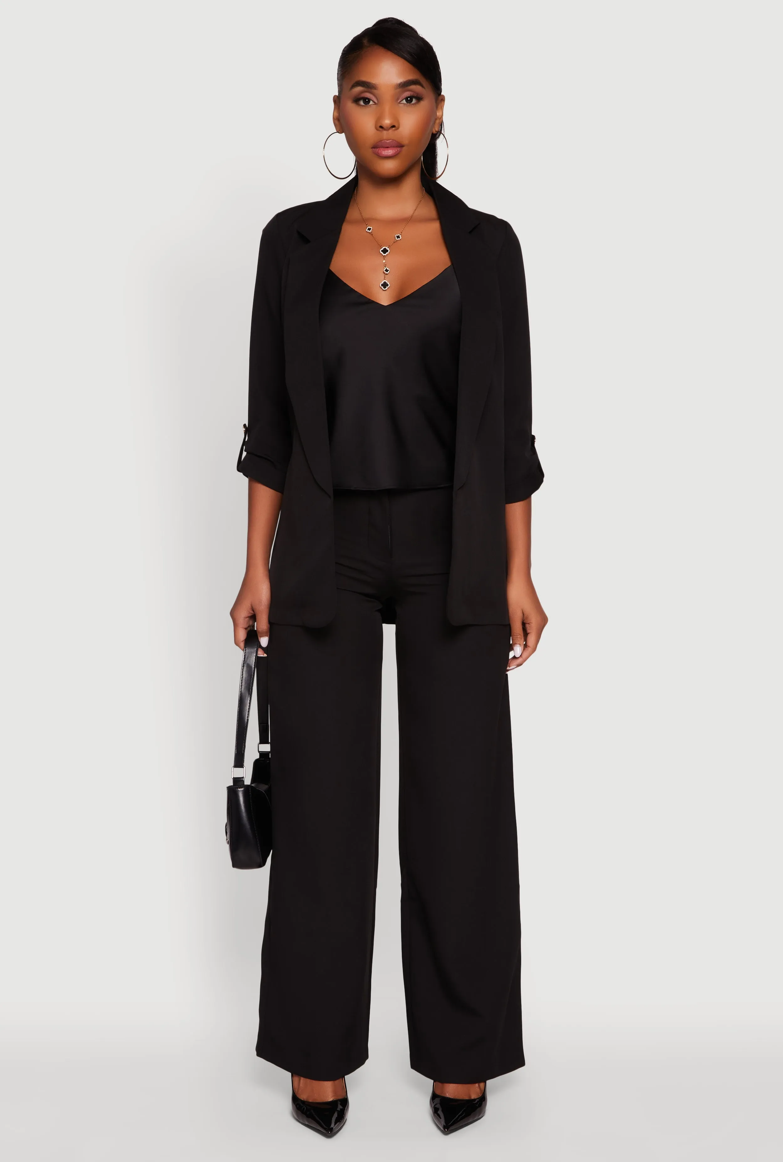 Crepe Knit Open Front Tabbed Sleeves Blazer sold by Rainbow product image thumbnail 2