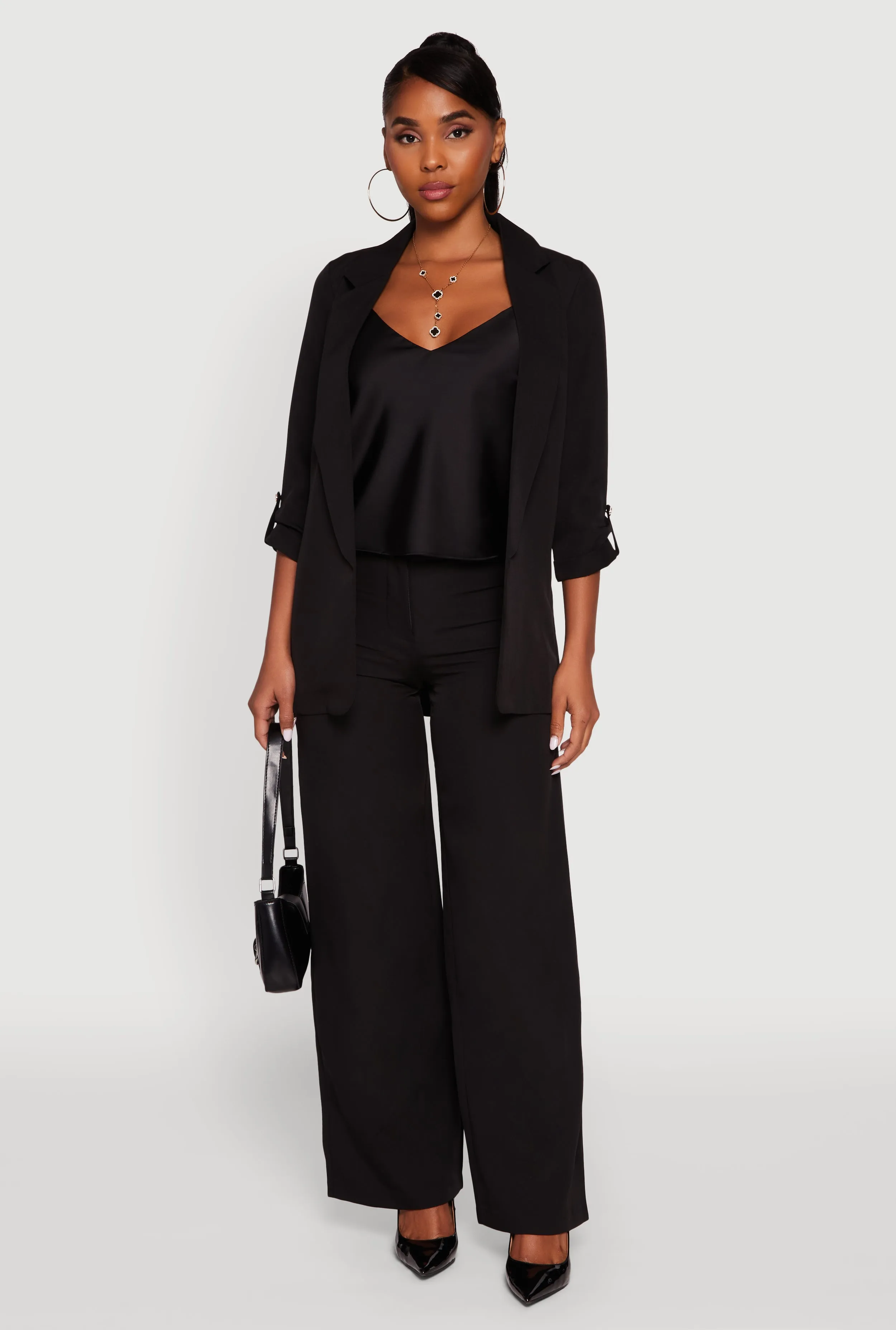 Crepe Knit Open Front Tabbed Sleeves Blazer sold by Rainbow product image thumbnail 3