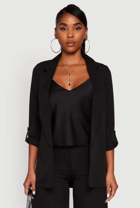 Crepe Knit Open Front Tabbed Sleeves Blazer sold by Rainbow