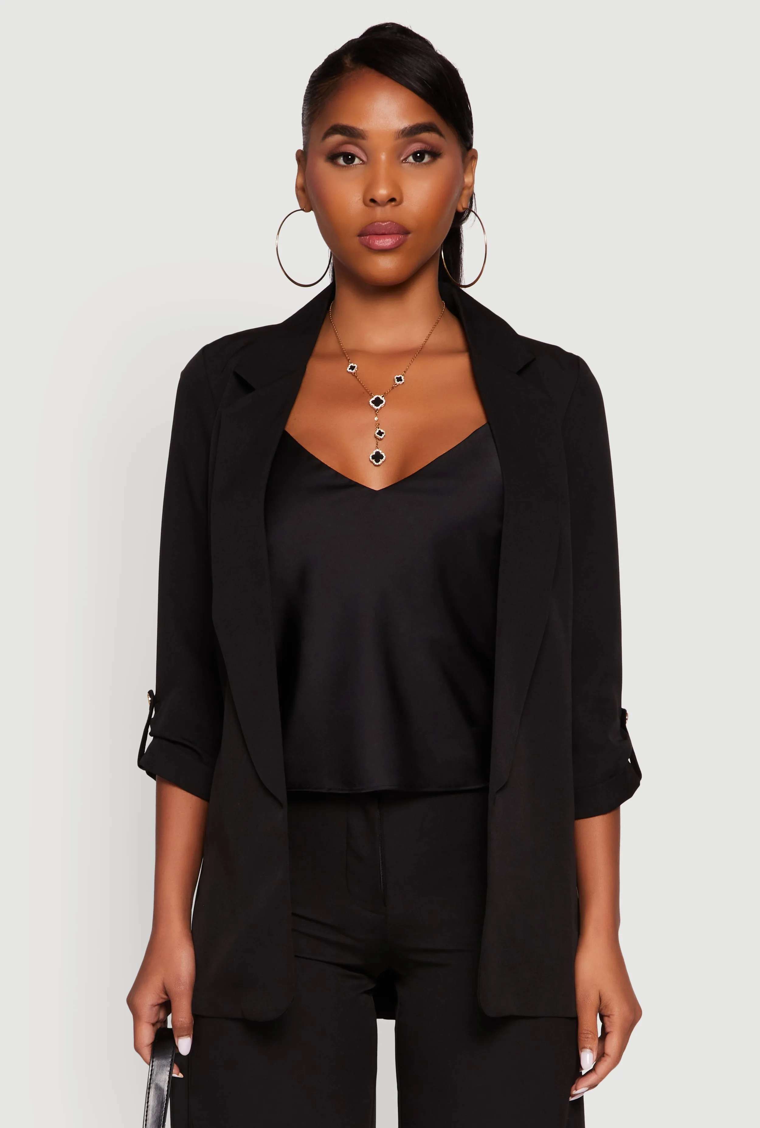 Crepe Knit Open Front Tabbed Sleeves Blazer sold by Rainbow