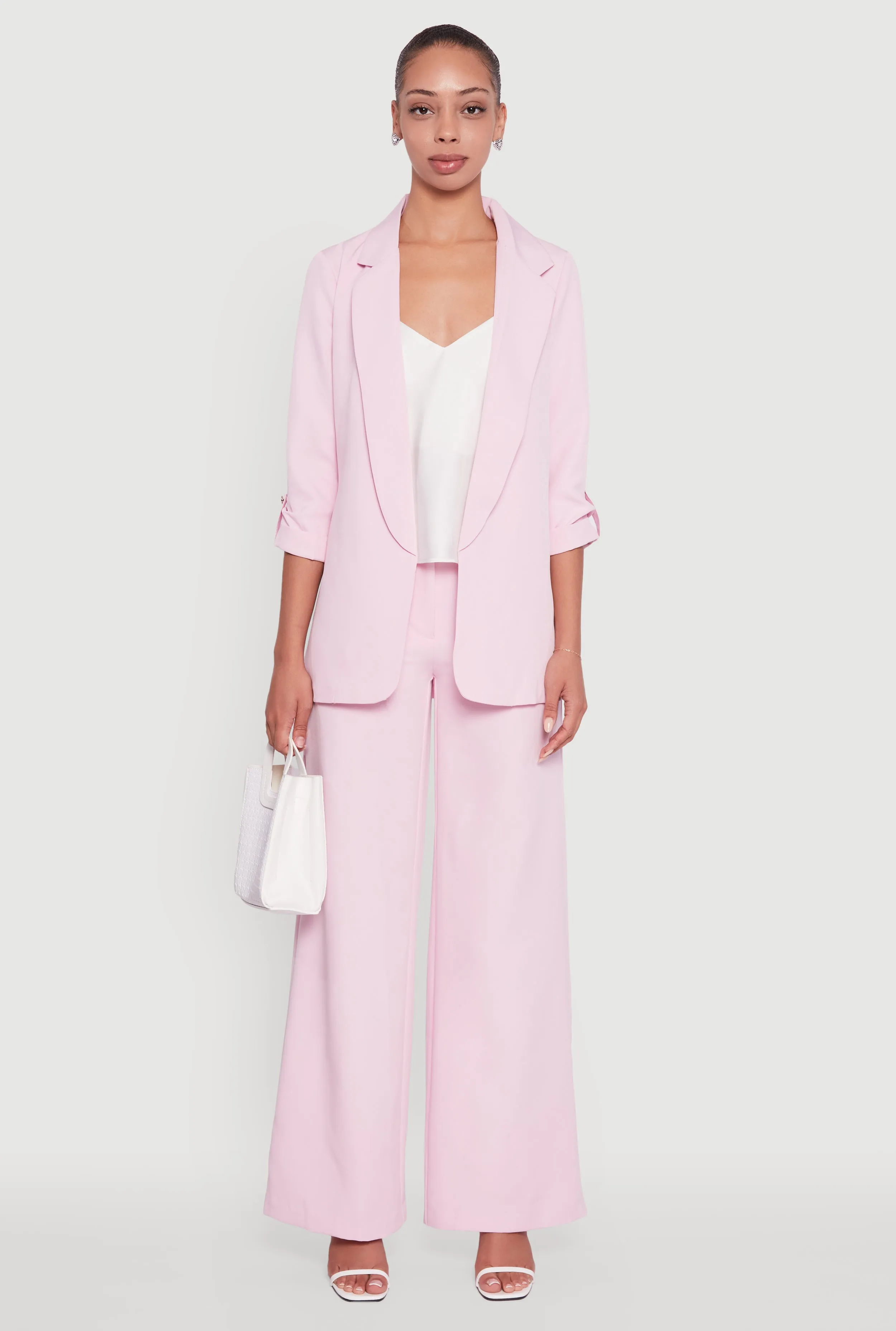 Crepe Knit Open Front Tabbed Sleeves Blazer sold by Rainbow product image thumbnail 3