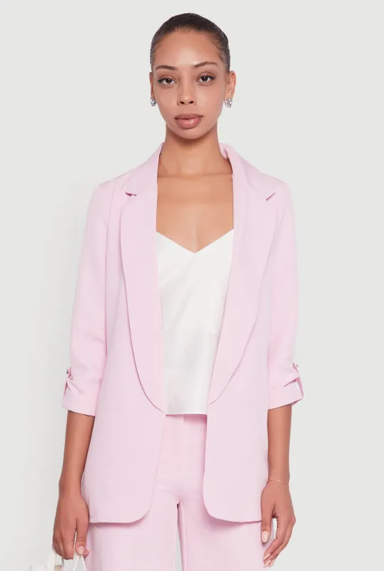 Crepe Knit Open Front Tabbed Sleeves Blazer sold by Rainbow