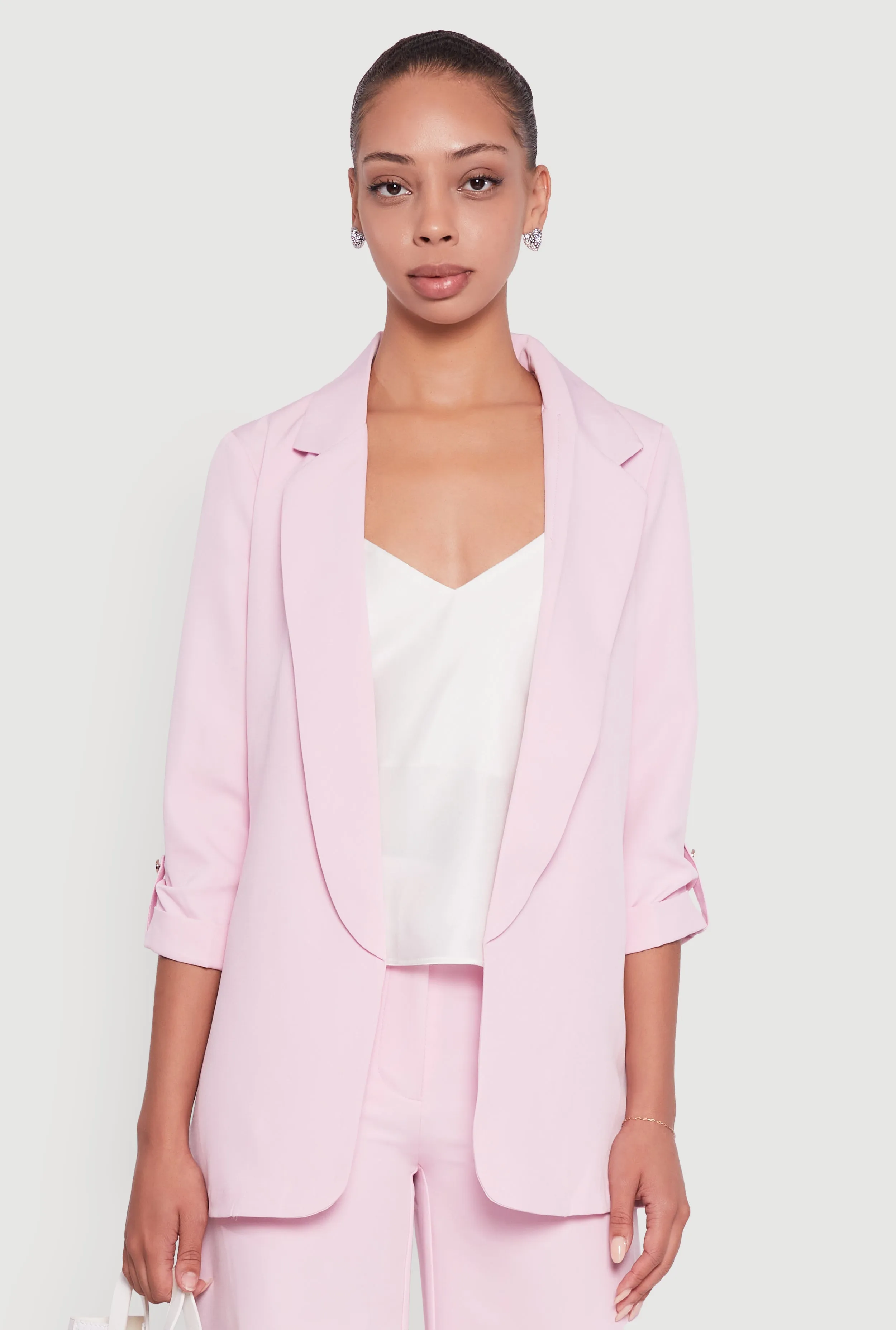 Crepe Knit Open Front Tabbed Sleeves Blazer sold by Rainbow