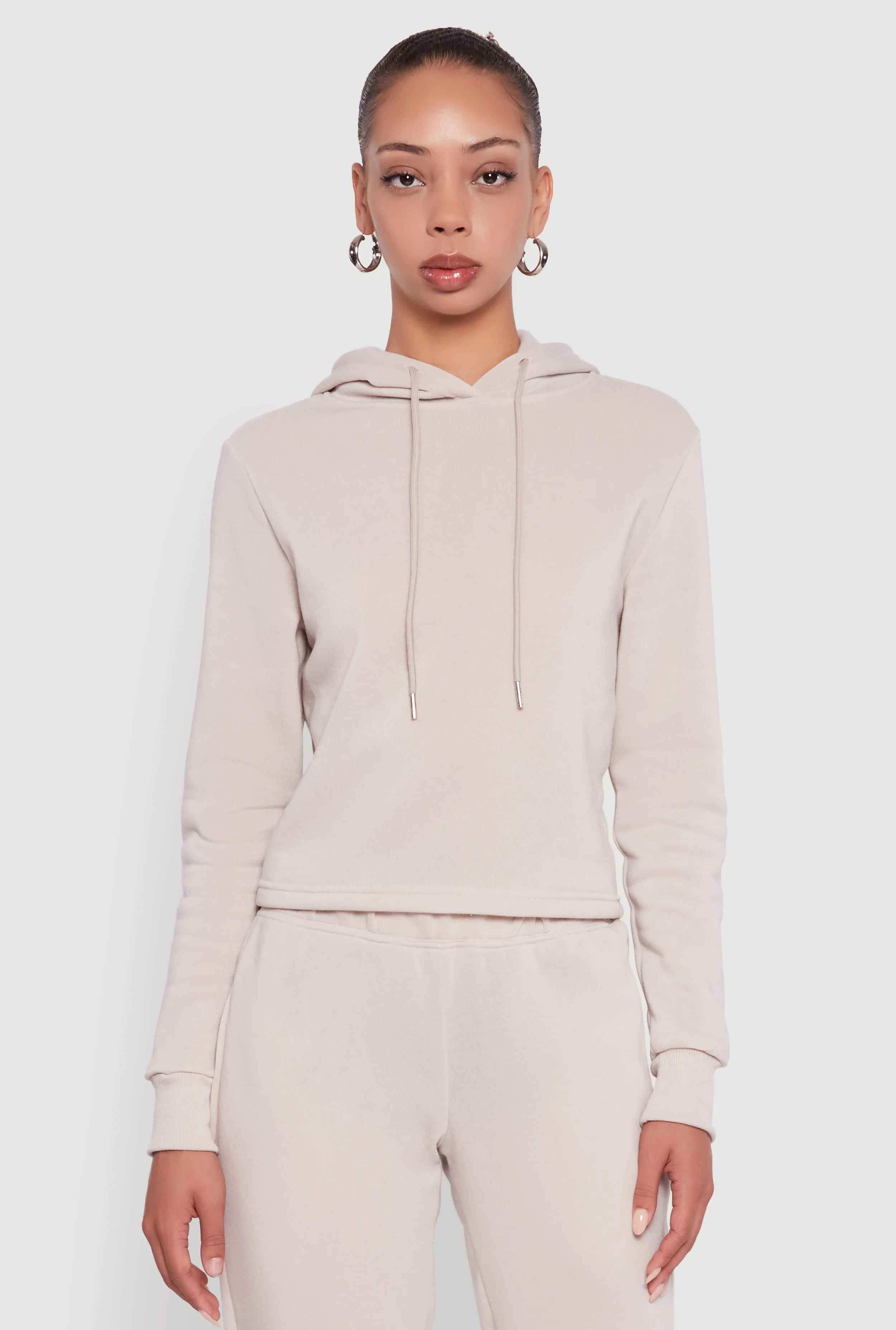 Fleece Lined Cropped Pullover Hooded Sweatshirt sold by Rainbow