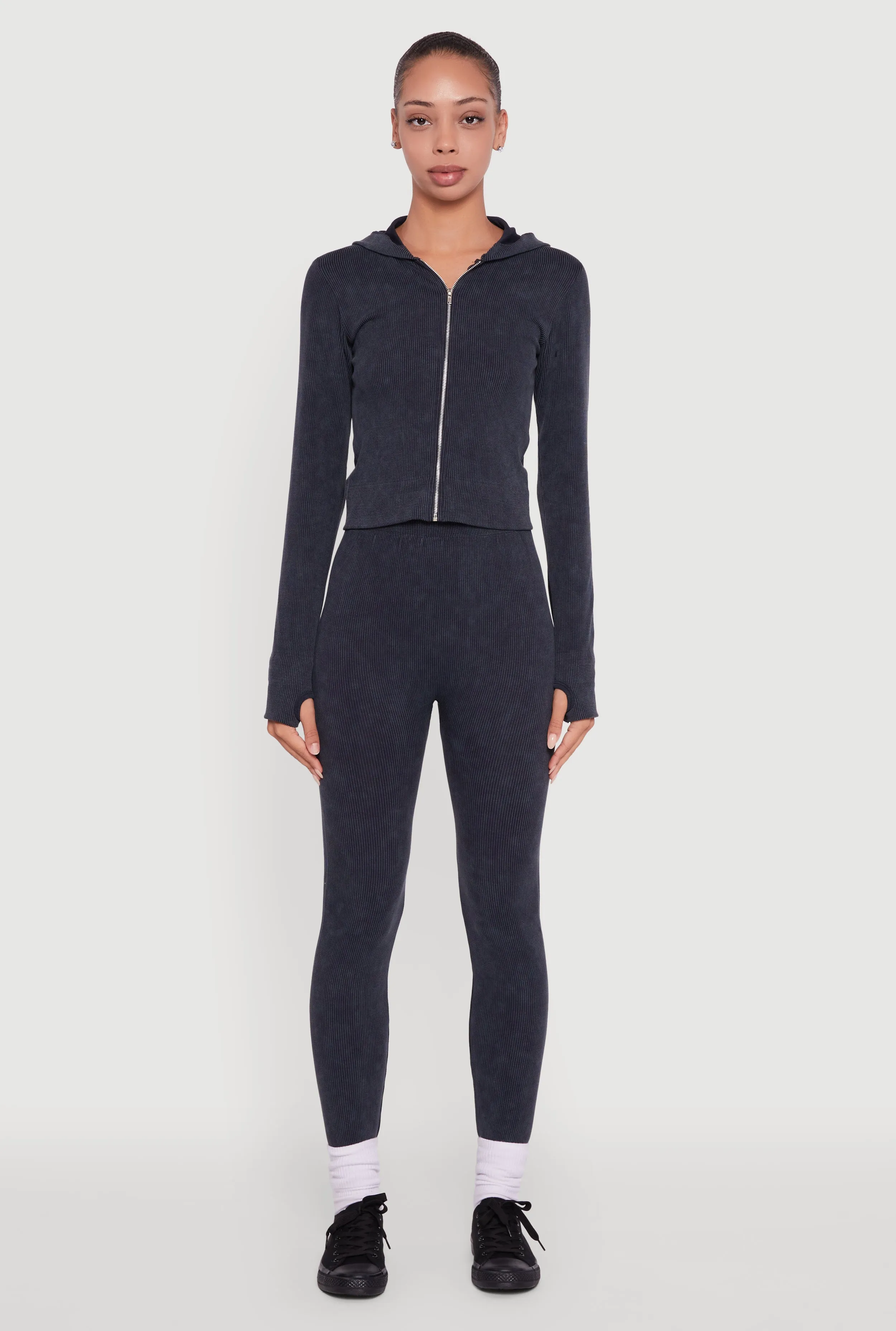 Ribbed Knit High Waisted Acid Wash Leggings sold by Rainbow product image thumbnail 2