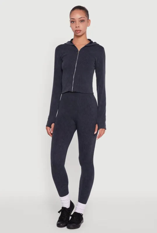 Ribbed Knit High Waisted Acid Wash Leggings sold by Rainbow