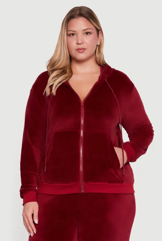 Plus Size Velour Zip Front Hooded Sweatshirt sold by Rainbow
