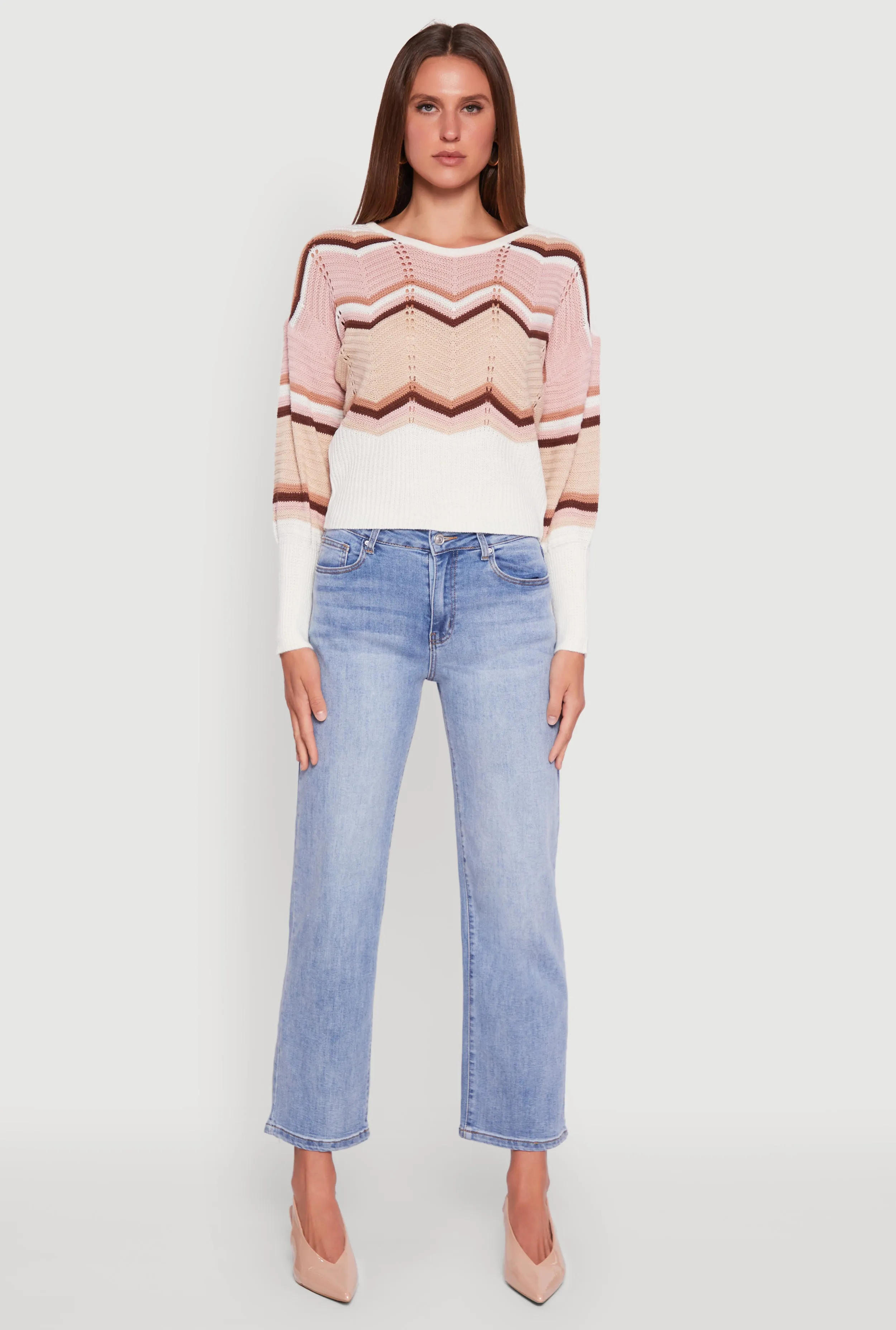 Crochet Chevron Caged Back V-Neck Sweater sold by Rainbow product image thumbnail 3