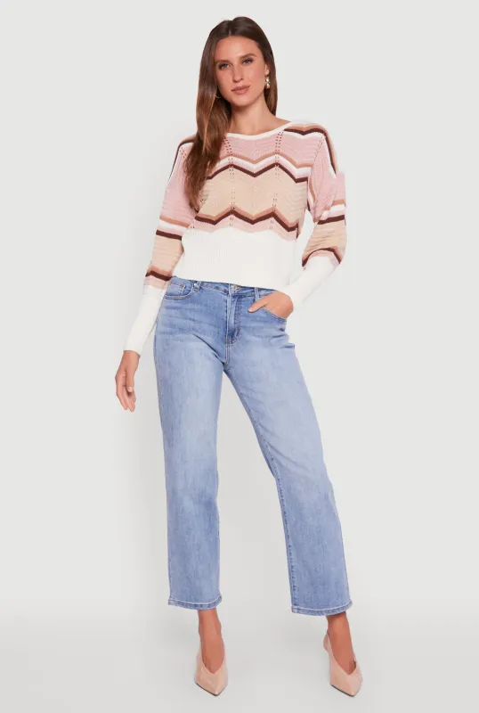 Crochet Chevron Caged Back V-Neck Sweater sold by Rainbow