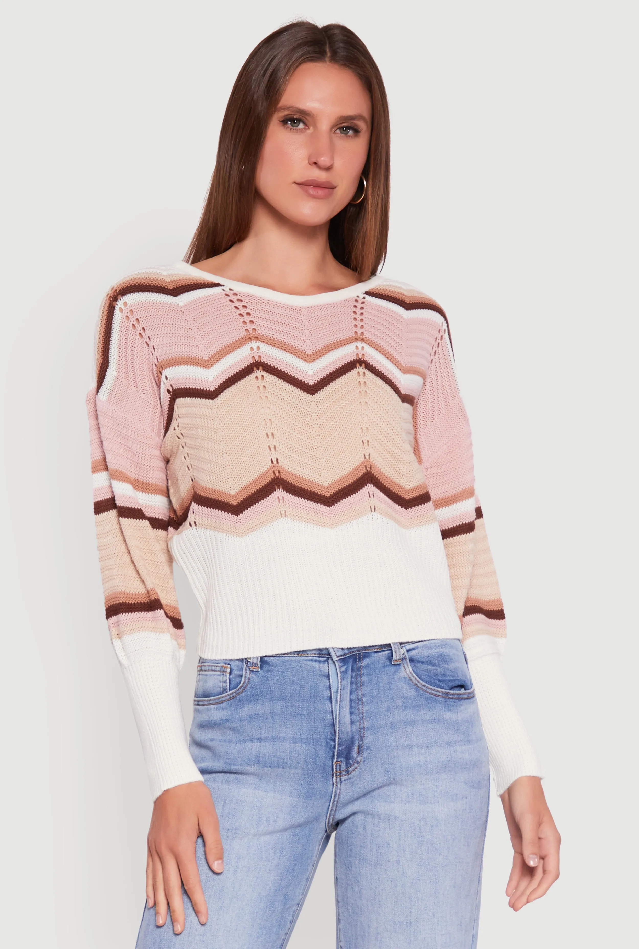 Crochet Chevron Caged Back V-Neck Sweater sold by Rainbow product image thumbnail 2