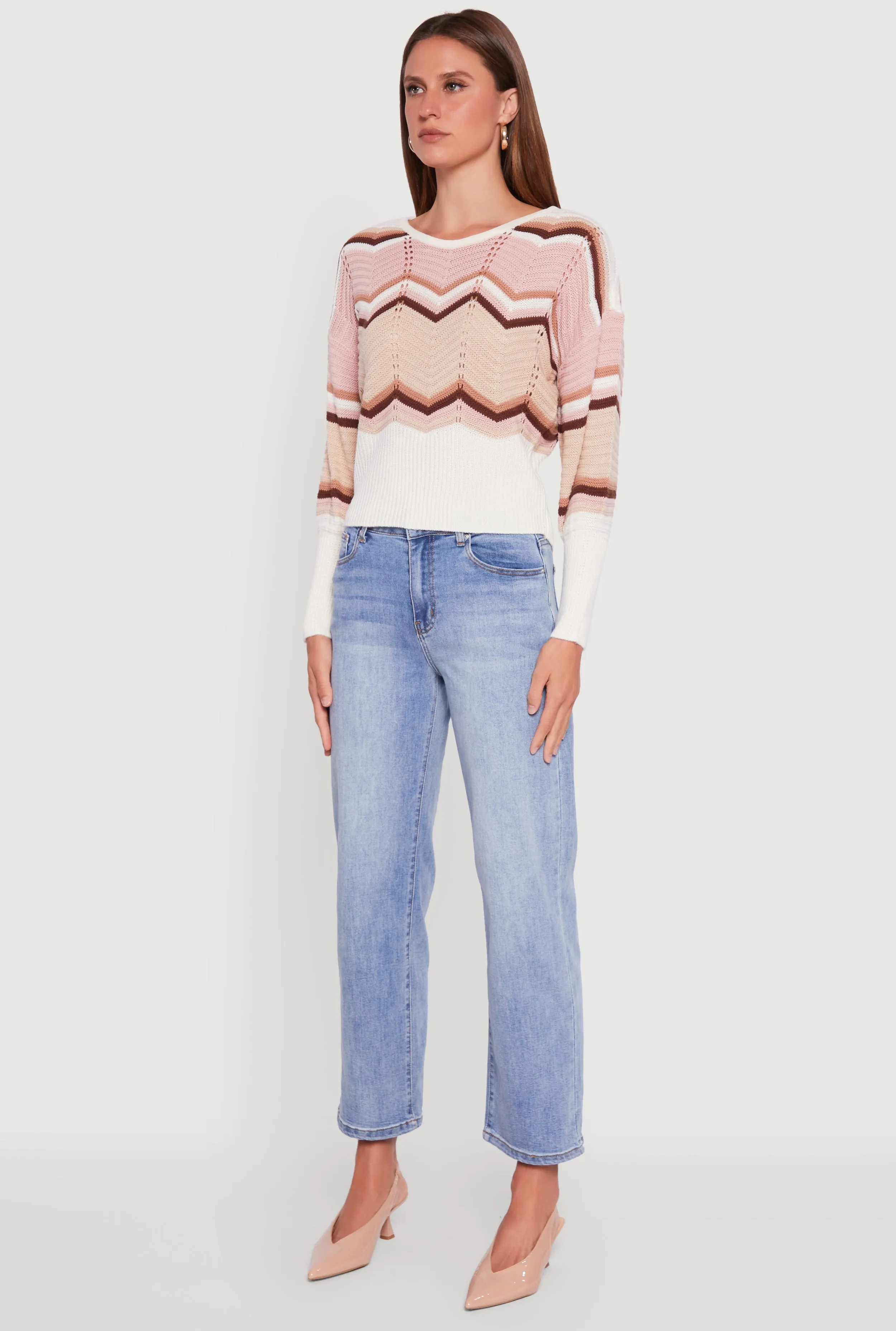 Crochet Chevron Caged Back V-Neck Sweater sold by Rainbow product image thumbnail 5