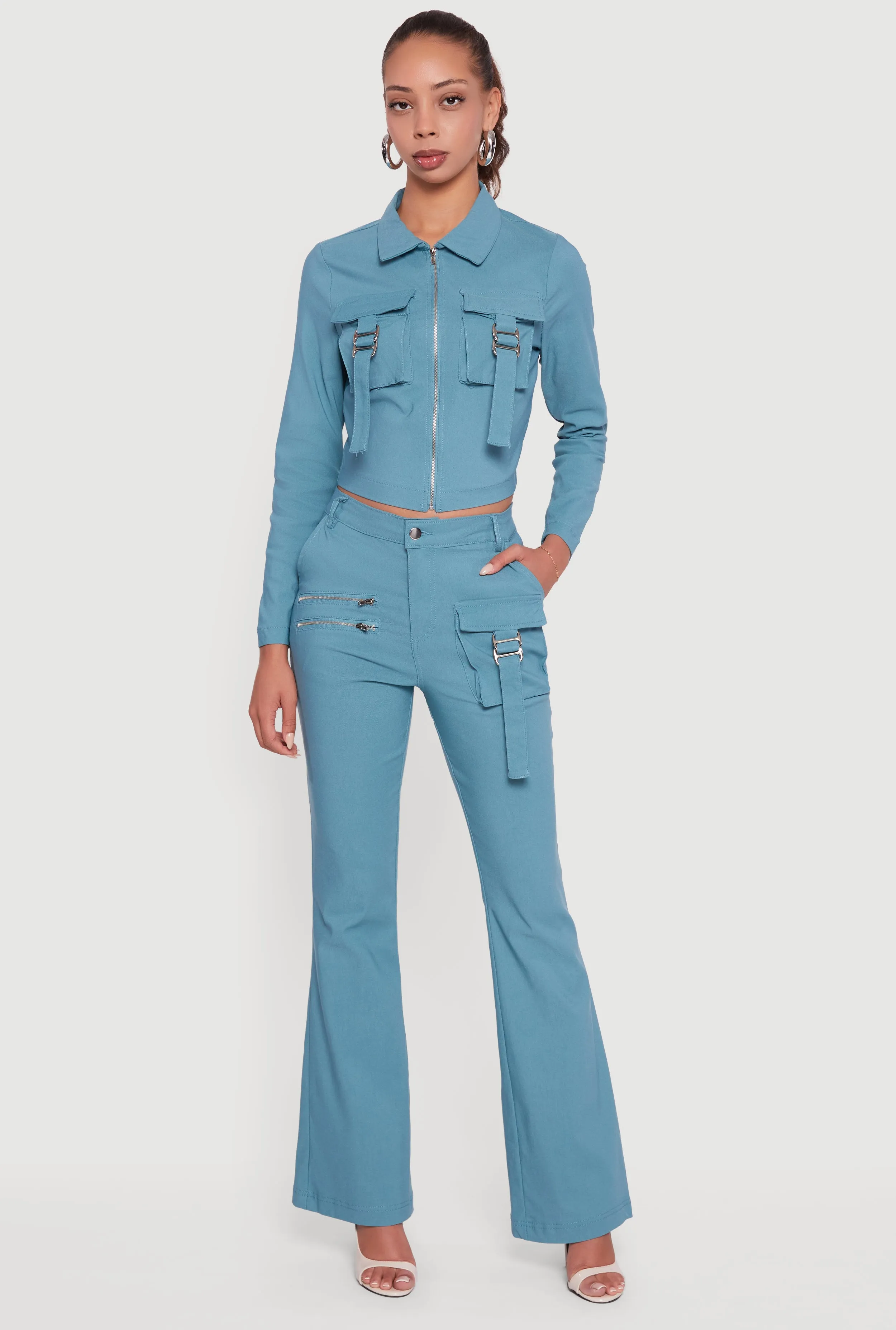 Hyper Stretch Zipper Detail Utility Flare Pants sold by Rainbow product image thumbnail 3