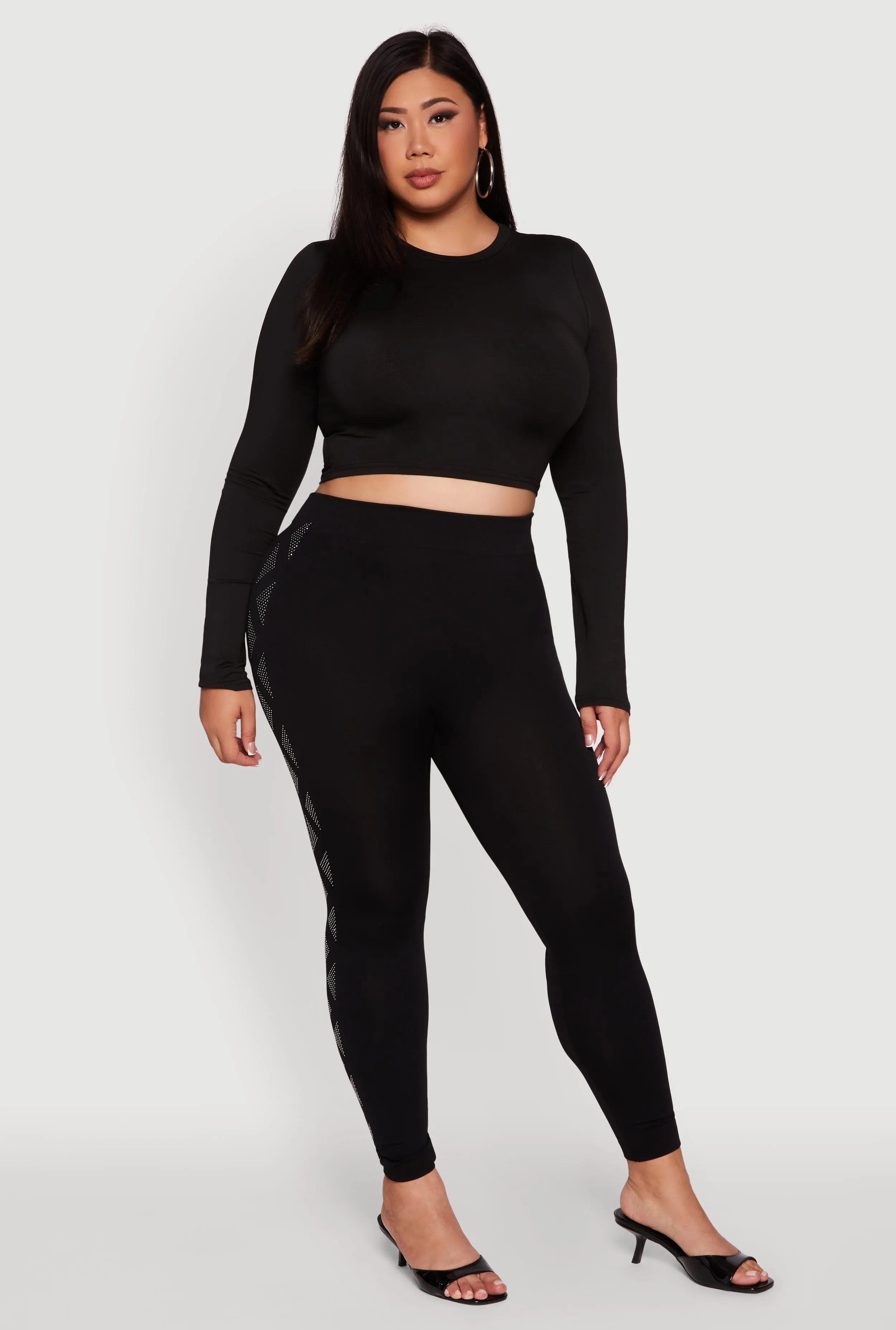 Plus Size High Waisted Side Rhinestone Patterned Leggings sold by Rainbow