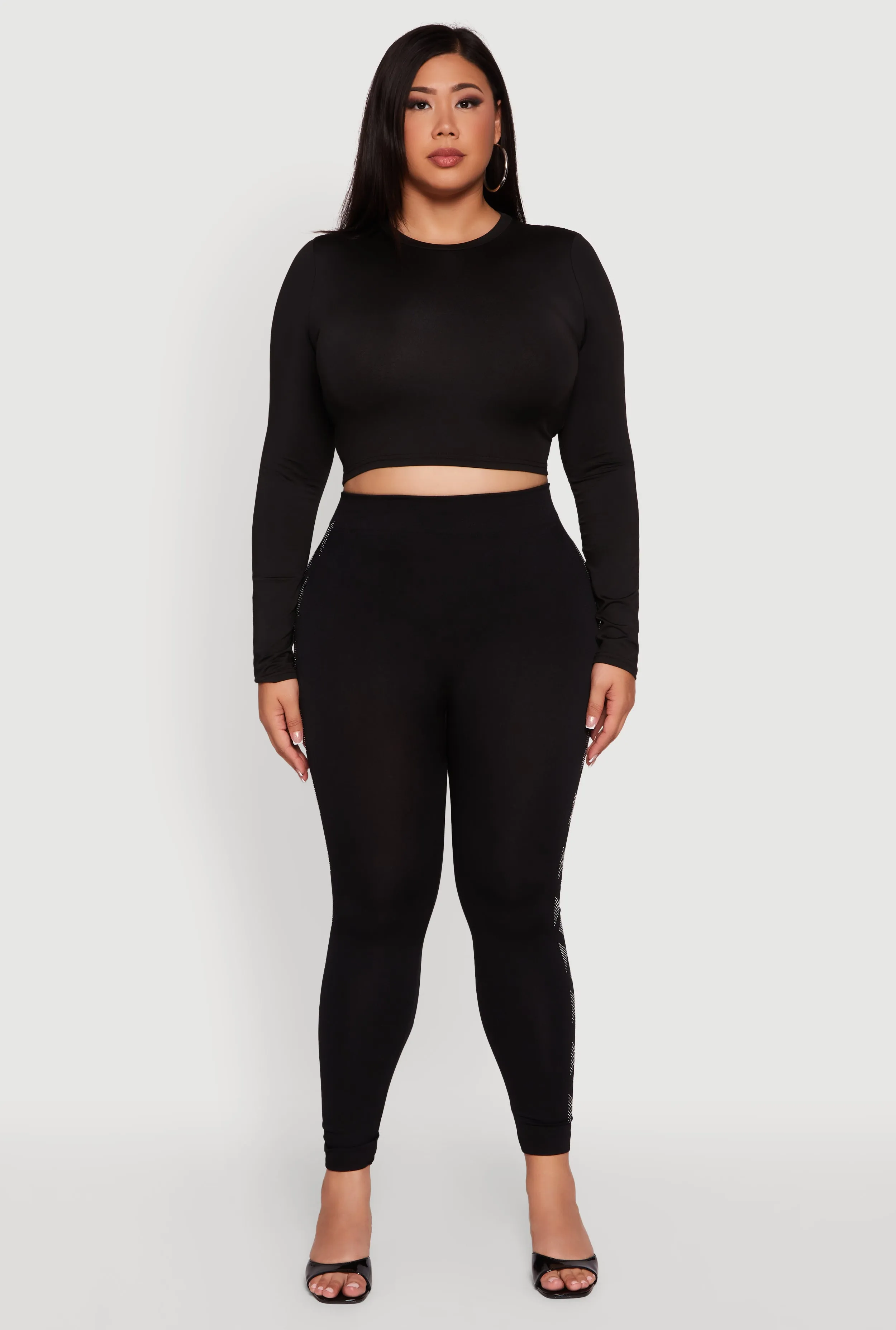 Plus Size High Waisted Side Rhinestone Patterned Leggings sold by Rainbow product image thumbnail 2