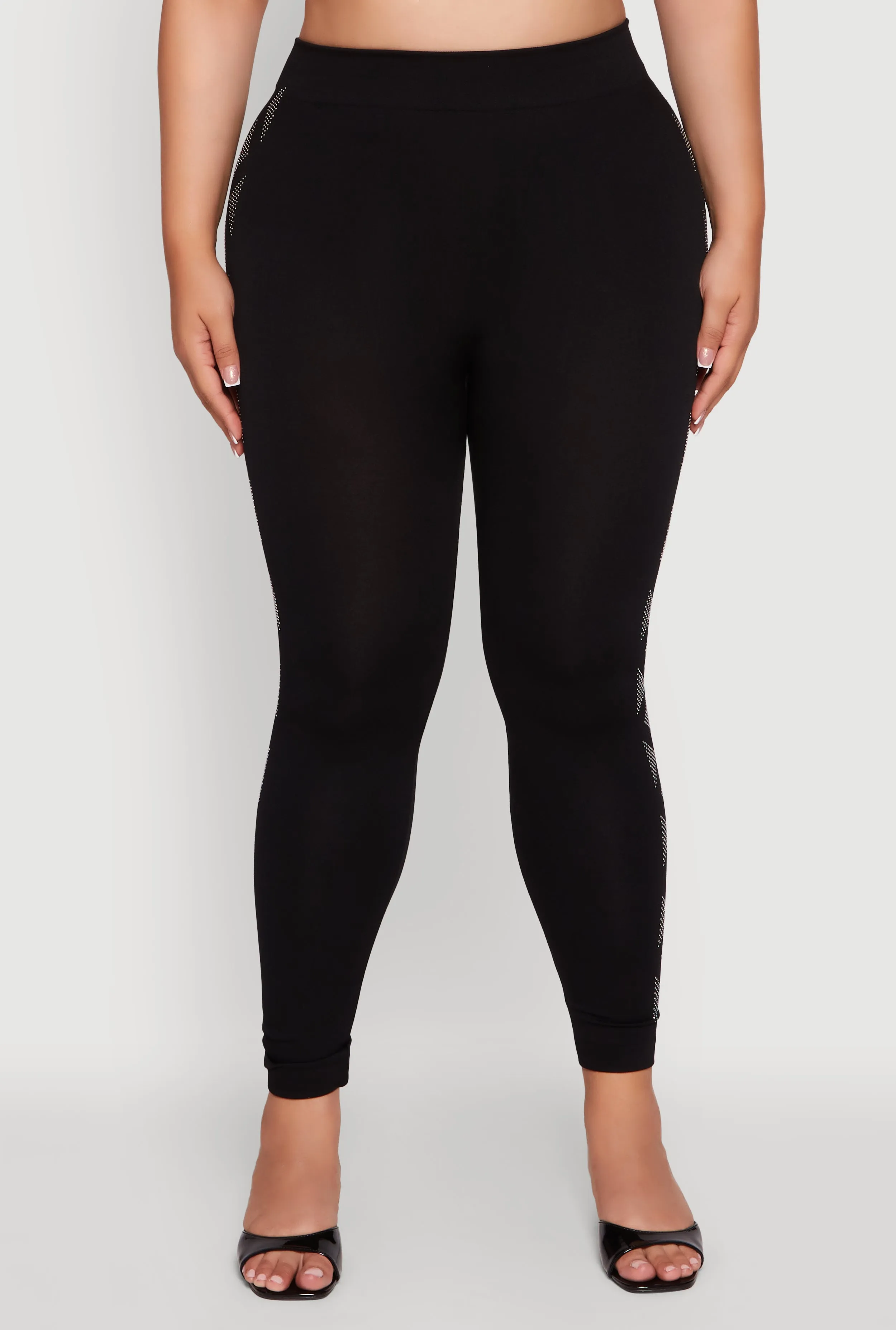Plus Size High Waisted Side Rhinestone Patterned Leggings sold by Rainbow product image thumbnail 5