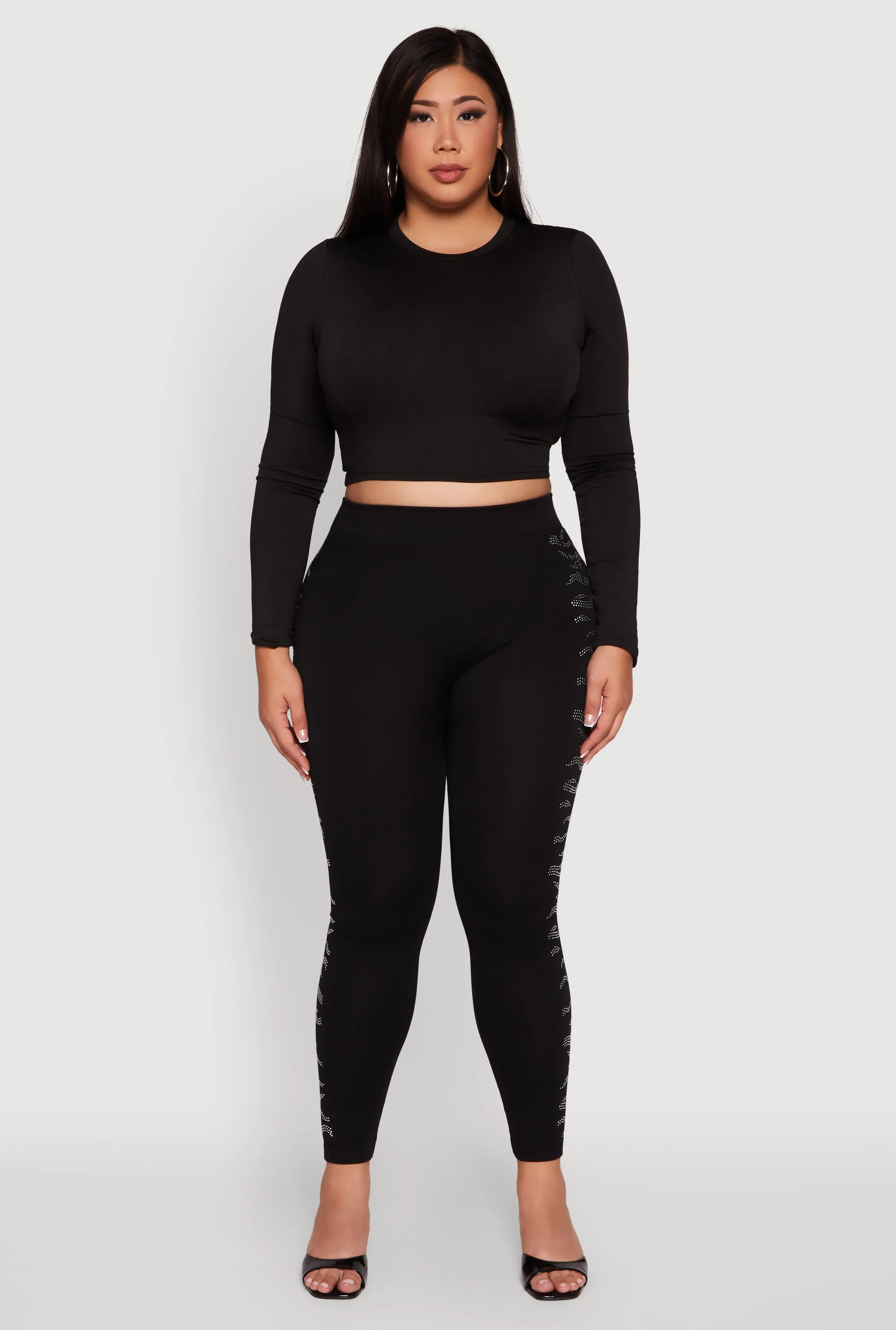 Plus Size High Waisted Side Rhinestone Leggings sold by Rainbow product image thumbnail 2