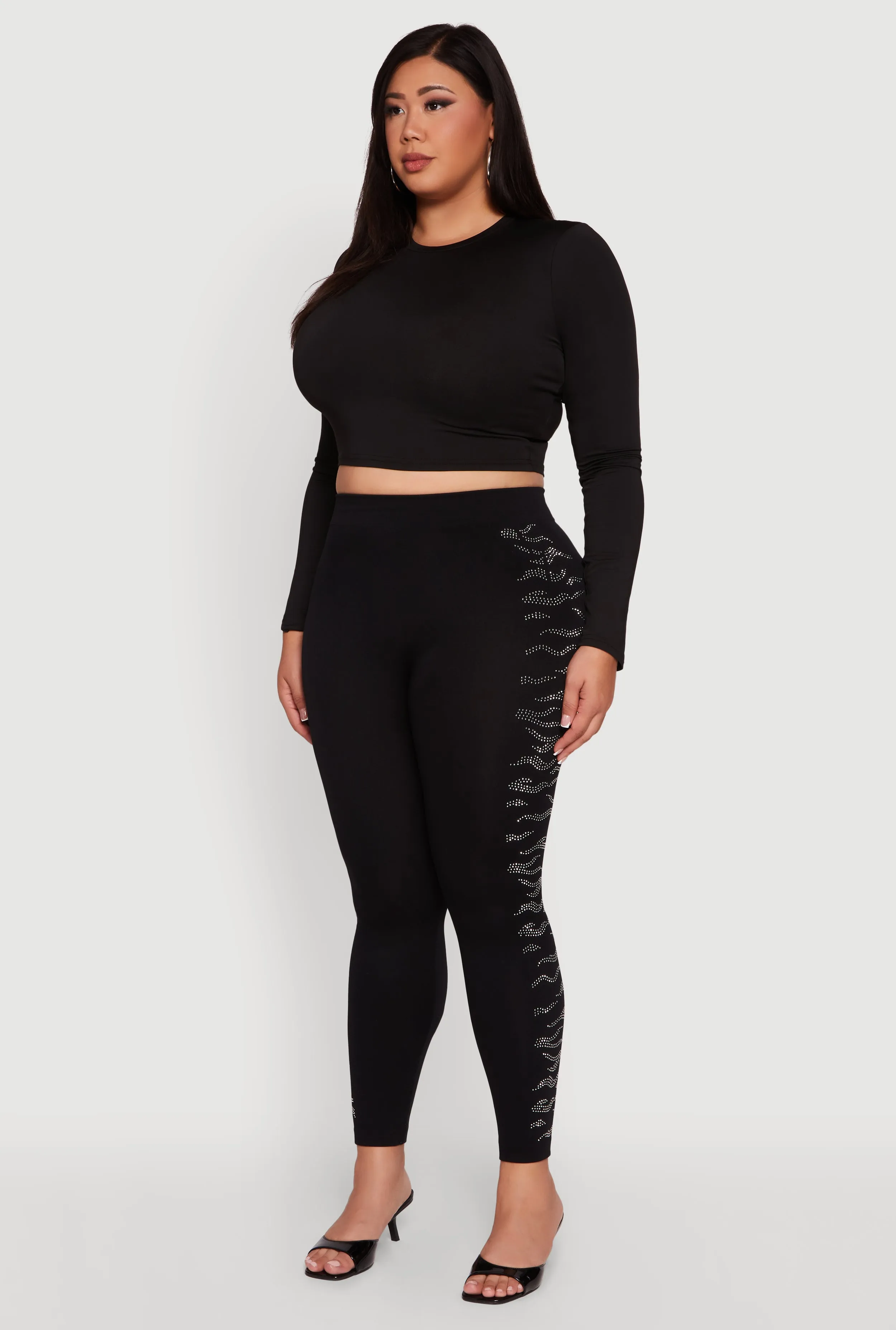 Plus Size High Waisted Side Rhinestone Leggings sold by Rainbow product image thumbnail 3