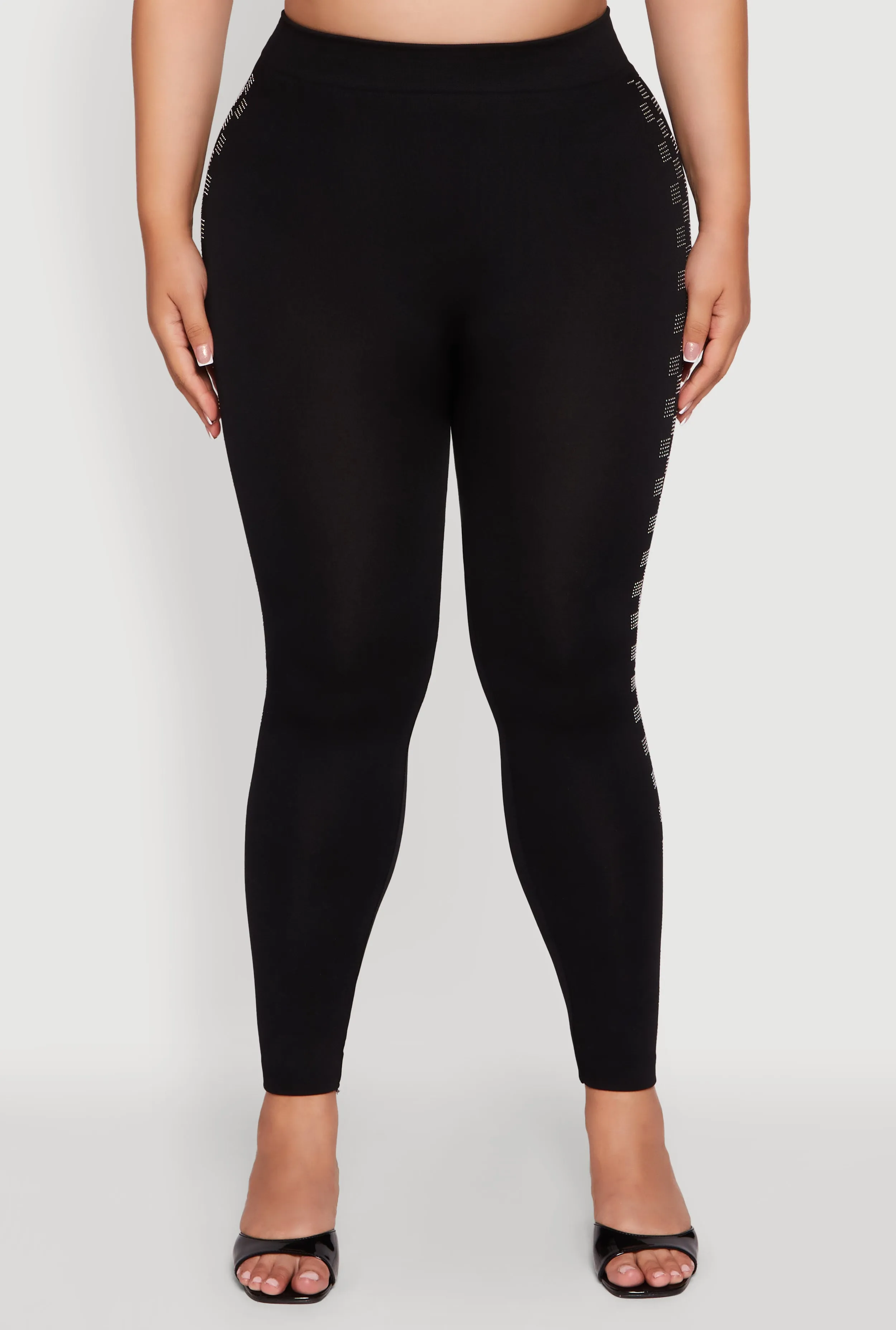 Plus Size High Waisted Side Rhinestone Checkered Leggings sold by Rainbow product image thumbnail 5