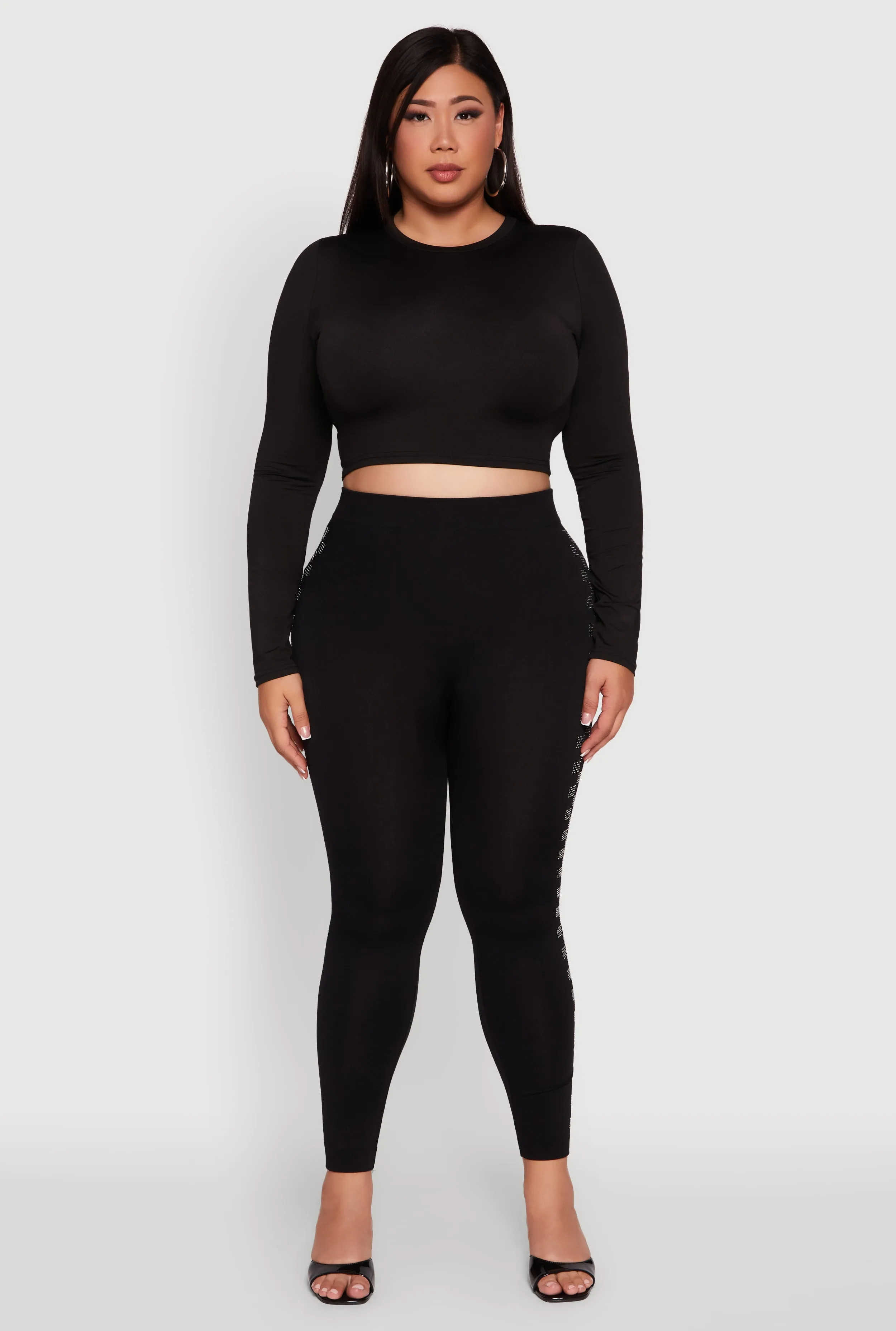 Plus Size High Waisted Side Rhinestone Checkered Leggings sold by Rainbow product image thumbnail 2