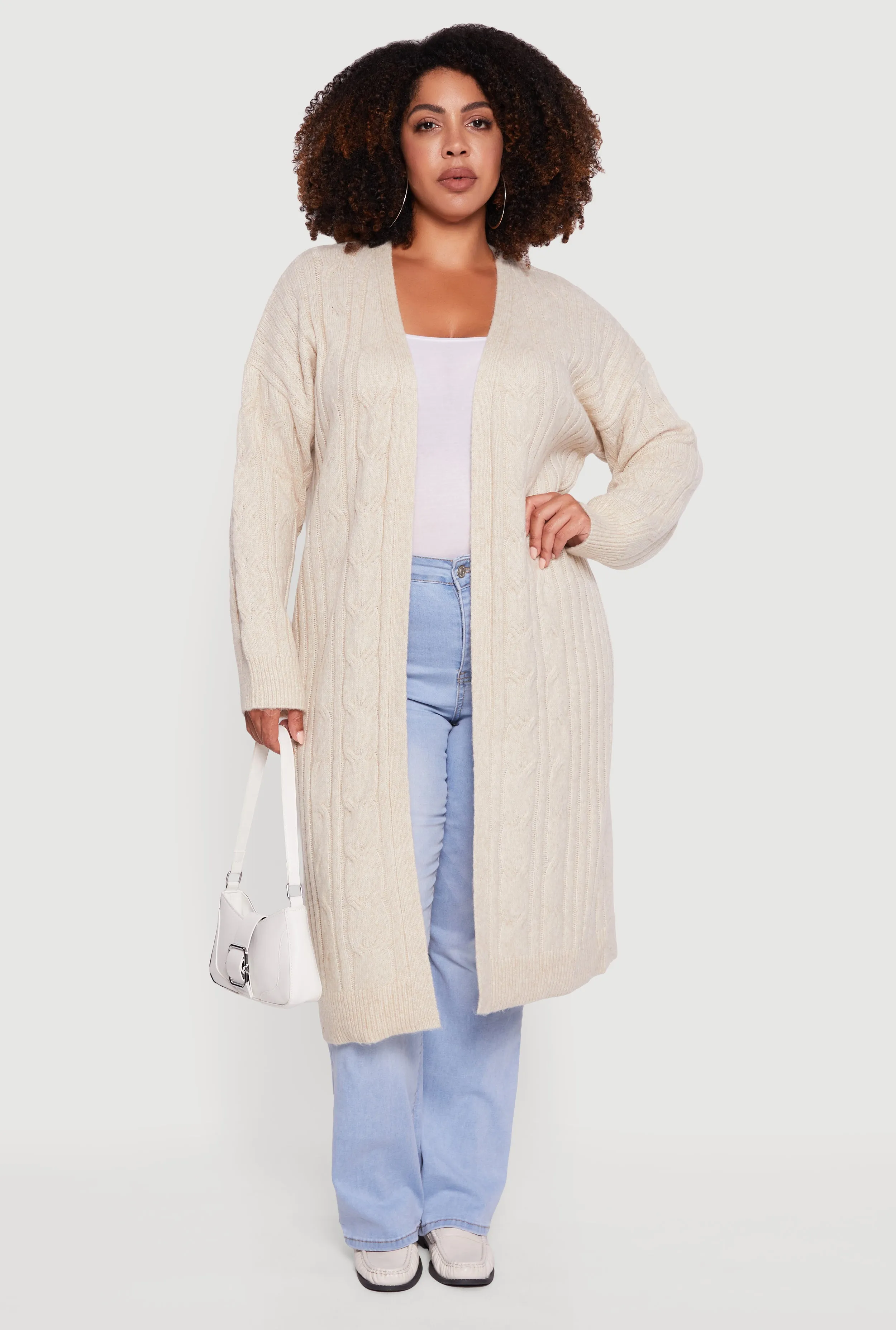 Plus Size Cable Knit Open Front Long Cardigan sold by Rainbow product image thumbnail 2