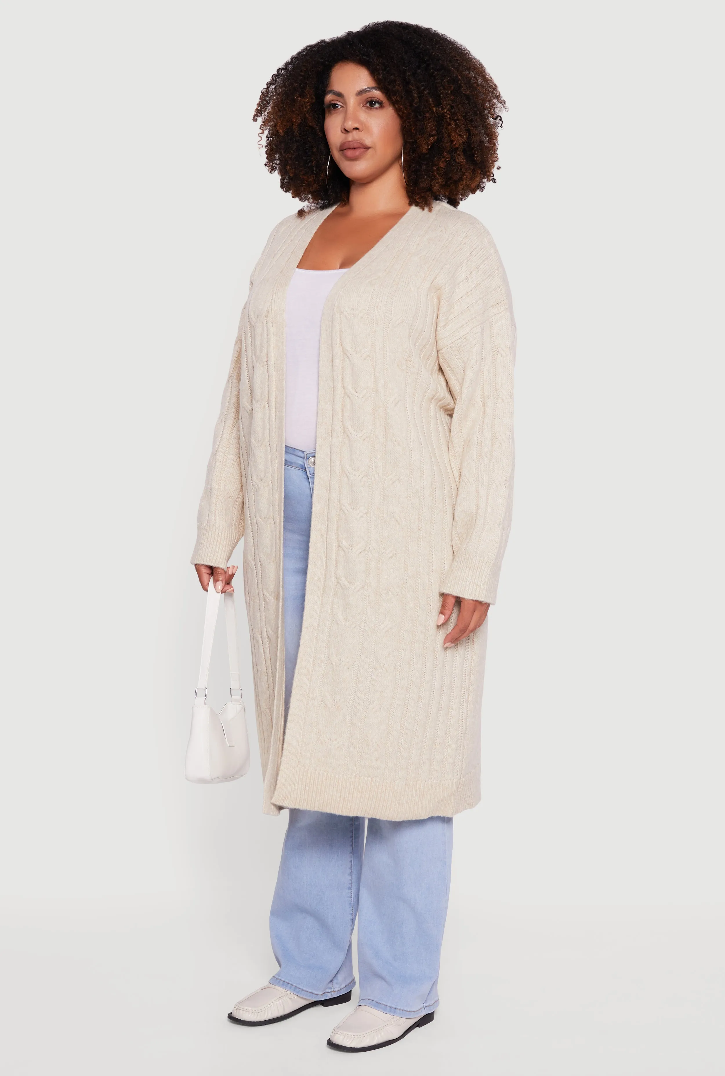 Plus Size Cable Knit Open Front Long Cardigan sold by Rainbow product image thumbnail 3