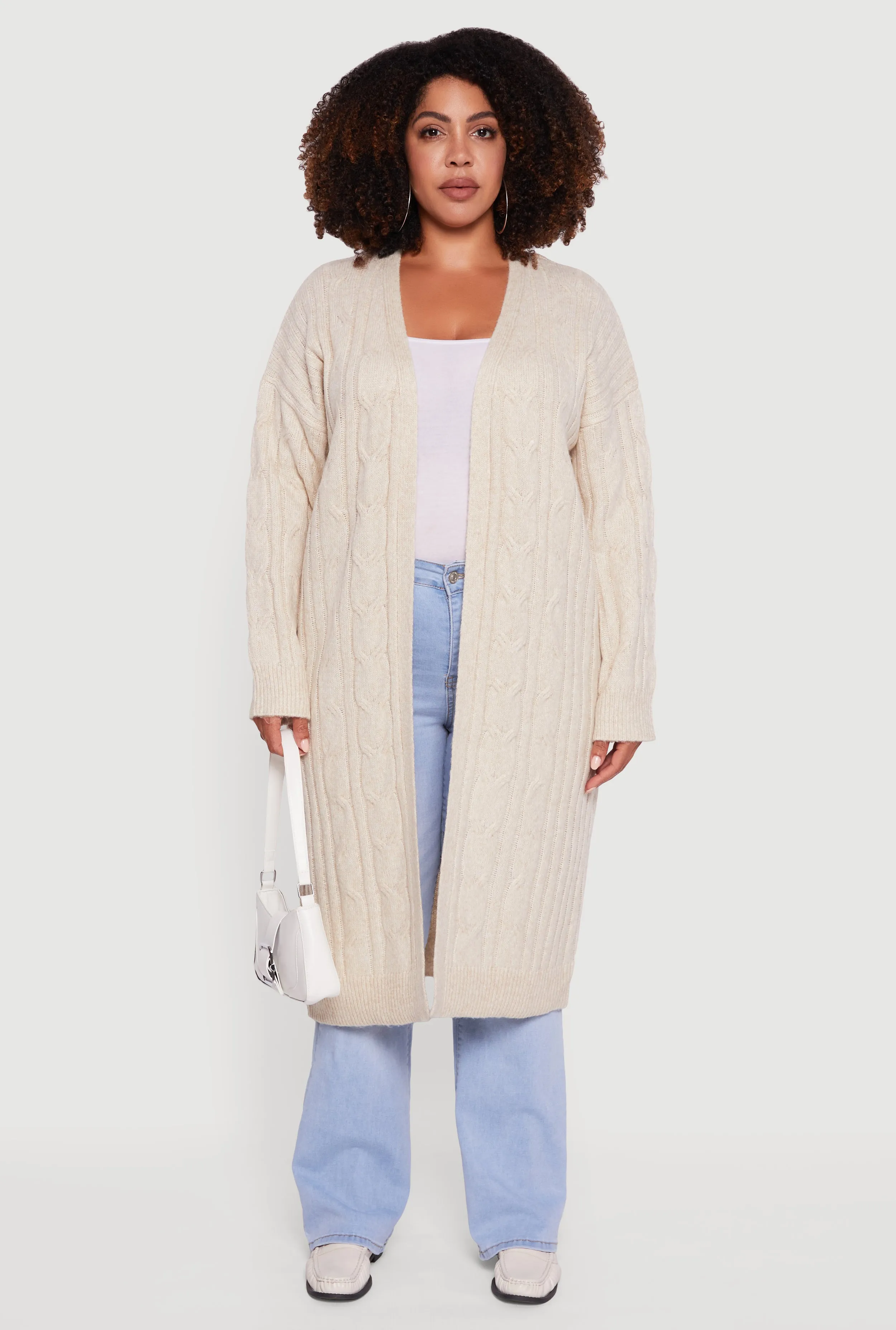 Plus Size Cable Knit Open Front Long Cardigan sold by Rainbow product image thumbnail 2