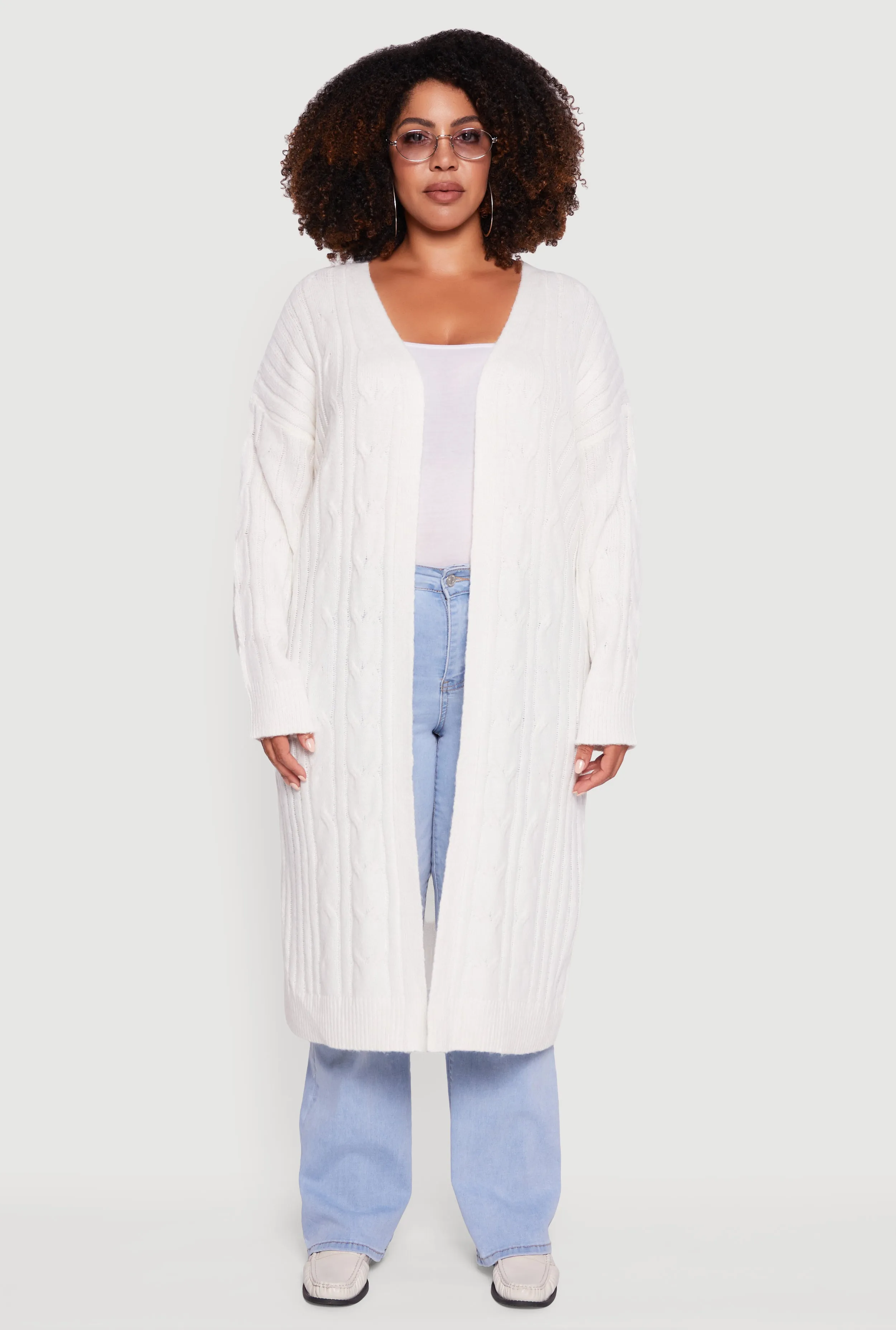 Plus Size Cable Knit Open Front Long Cardigan sold by Rainbow product image thumbnail 2